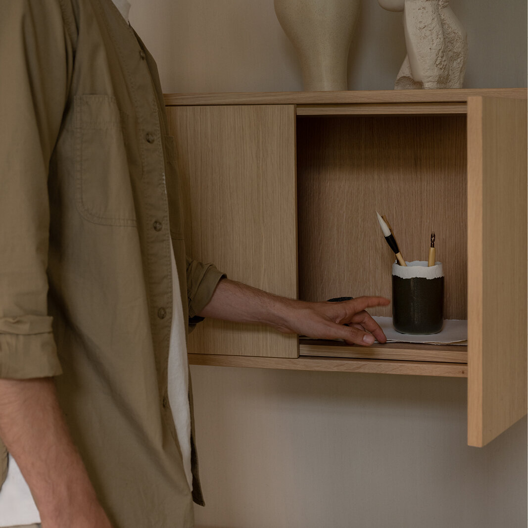 Design cabinet | Modular Cabinet MC-6L Oak black lacquer | Studio HENK | 