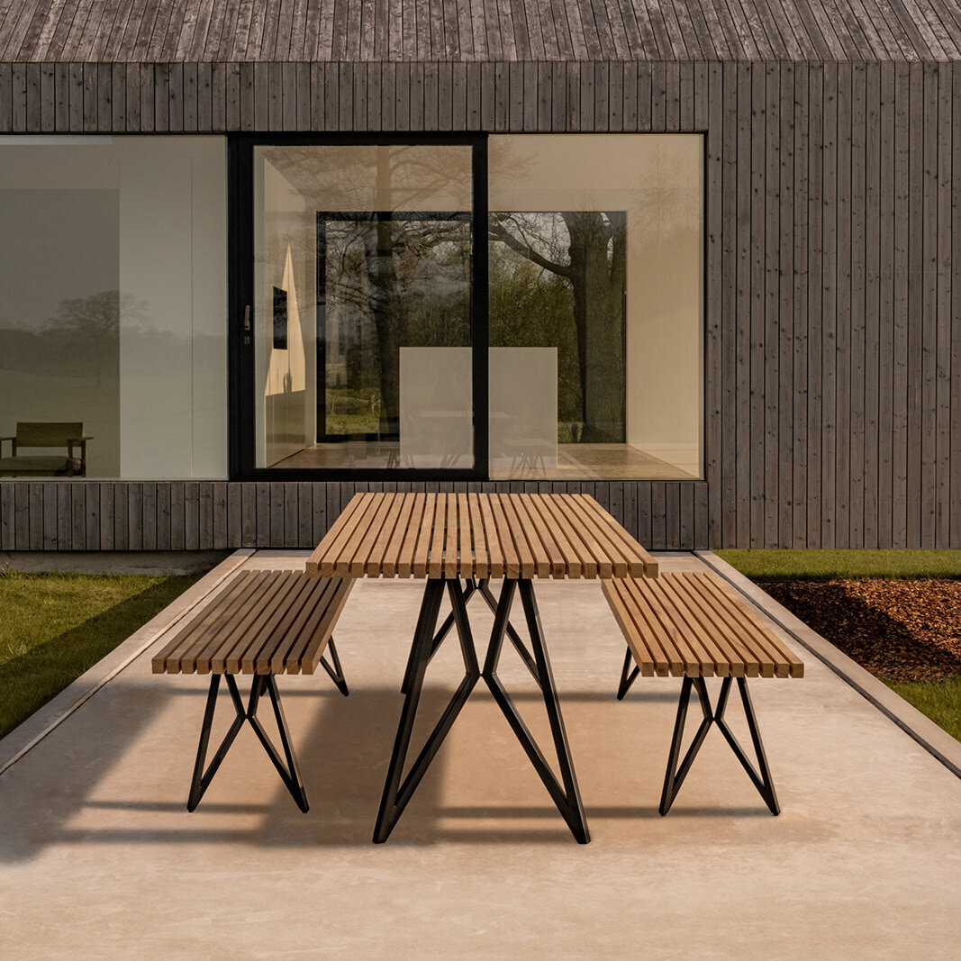 Rectangular Outdoor Design dining table | Butterfly Outdoor Table Steel white powdercoating | Iroko | Studio HENK| 