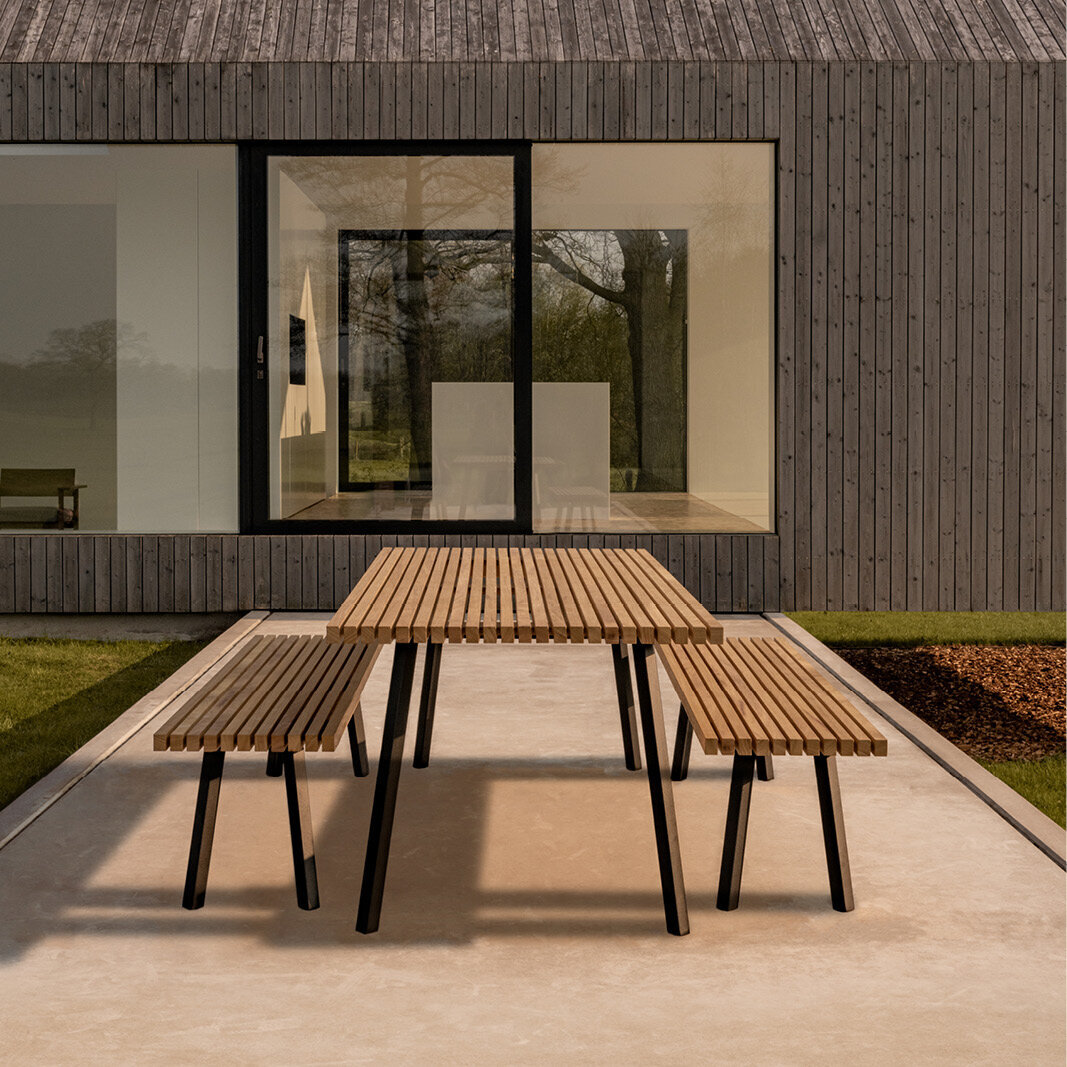 Rectangular Outdoor Design dining table | New Classic Outdoor Table Steel black powdercoating | Iroko | Studio HENK | 