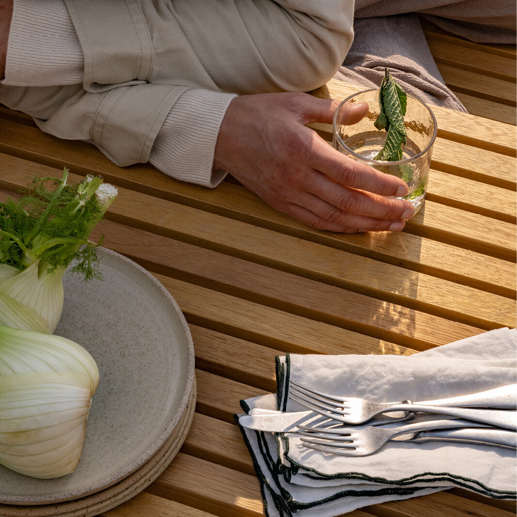 Rectangular Outdoor Design dining table | New Classic Outdoor Table Steel white powdercoating | Iroko | Studio HENK| 