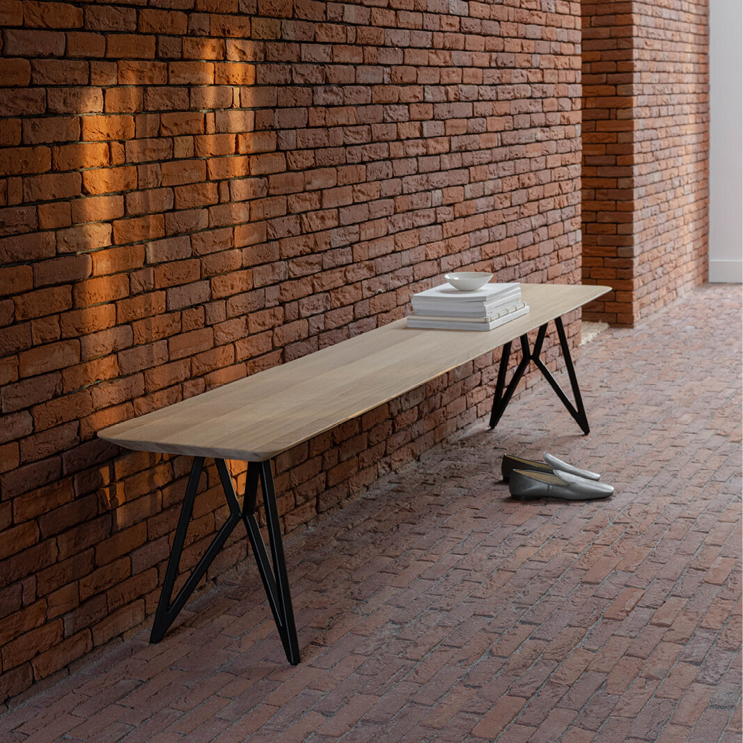 Design Dining Bench | Butterfly Bench Steel black powdercoating | Oak black lacquer | Studio HENK| 