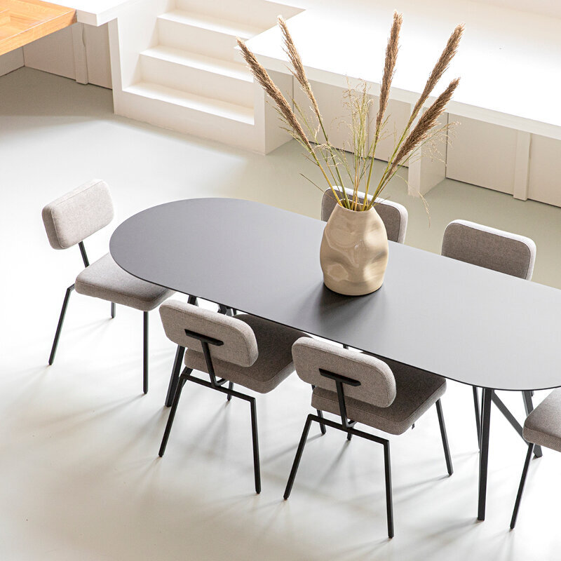 Flat oval Design dining table | Butterfly Steel black powdercoating | Oak black stain | Studio HENK| 