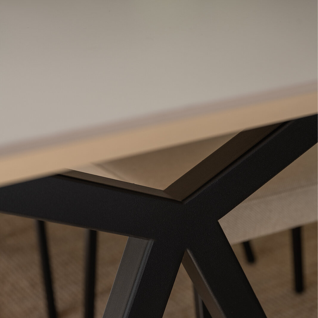 Rectangular Design dining table | Slim X-type Steel black powdercoating | HPL Unilin Lichen green | Studio HENK| 