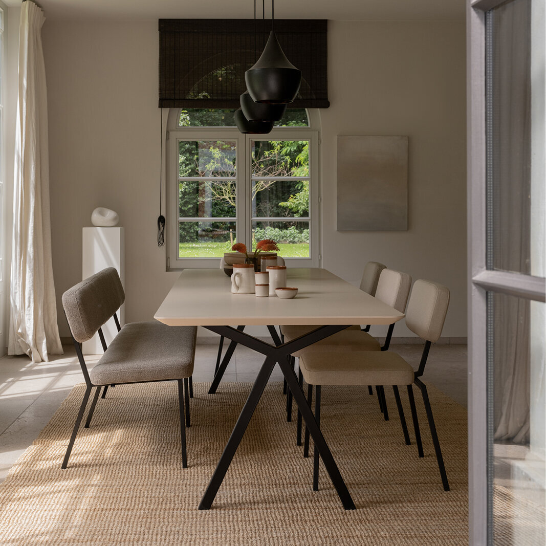 Rectangular Design dining table | Slim X-type Steel white powdercoating | Oak white lacquer | Studio HENK| 