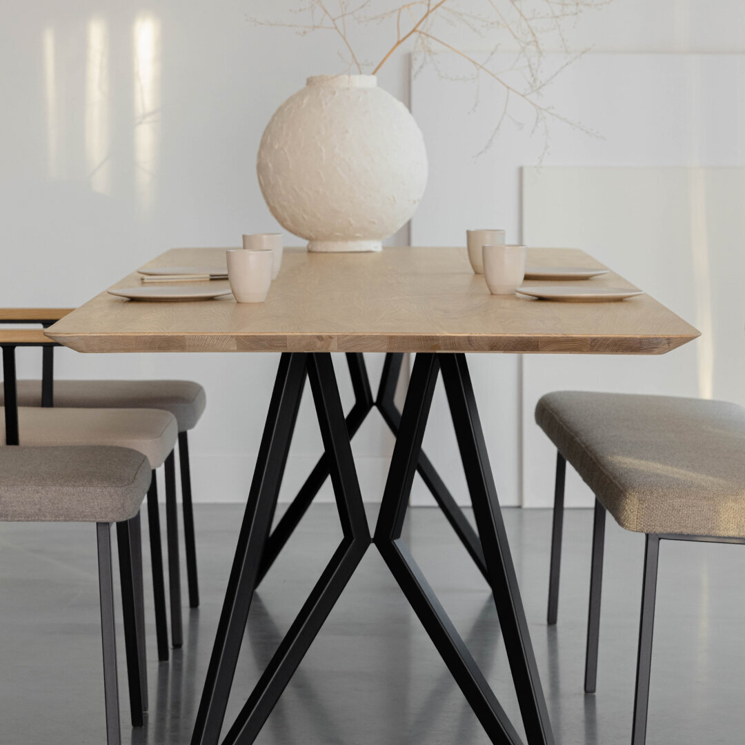 Rectangular Design dining table | Butterfly Steel black powdercoating | HPL Fenix beige arizona | Studio HENK| 