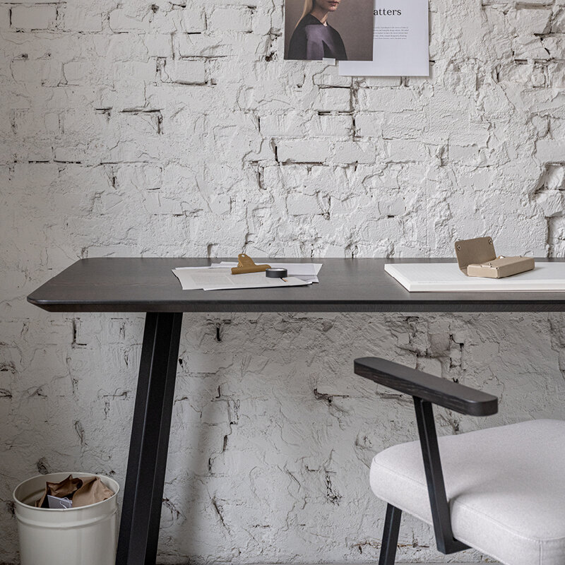 Rectangular Design dining table | Slim X-type Home Desk Steel white powdercoating | Oak smoked | Studio HENK| 