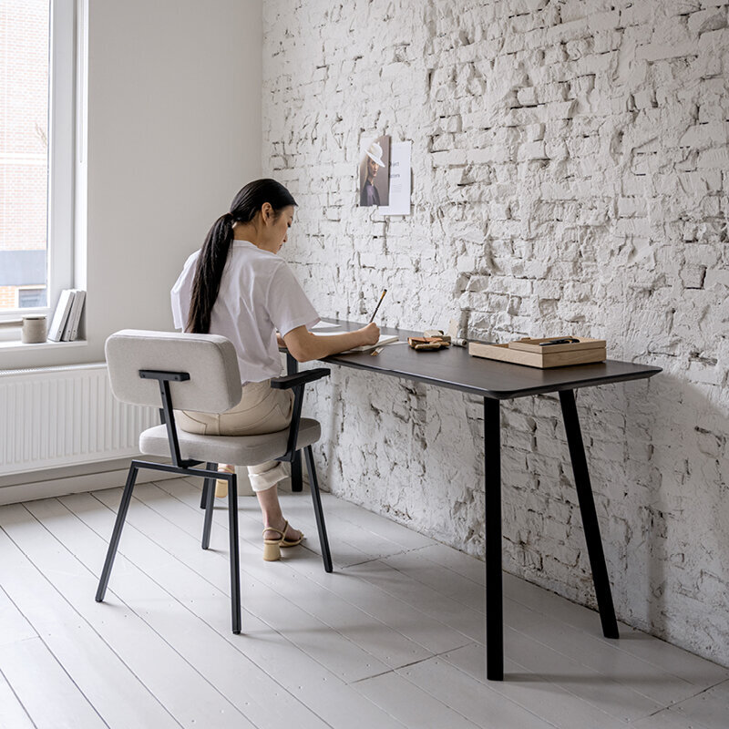 Rectangular Design dining table | Slim X-type Home Desk Steel white powdercoating | Oak smoked | Studio HENK| 