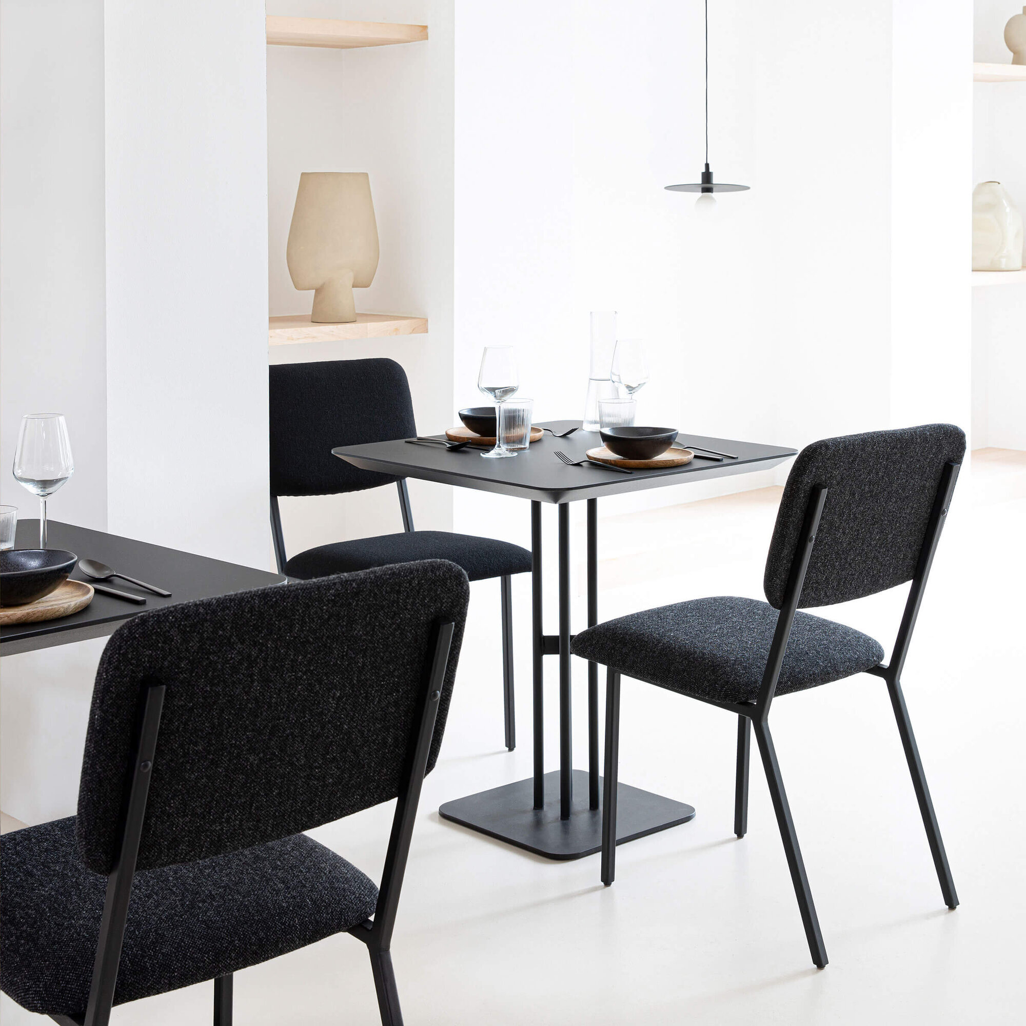 Rectangular Design Bistro Table | Rest x 2 white | Oak hardwax oil natural light 3041 | Studio HENK|