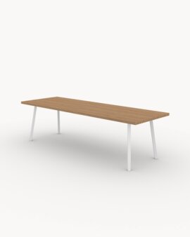 FSC gecertificeerd Iroko hout met wit stalen frame
