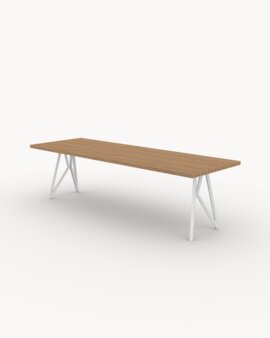 FSC gecertificeerd Iroko hout met wit stalen frame