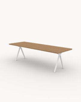 FSC gecertificeerd Iroko hout met wit stalen frame