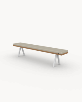 FSC certified Iroko Wood, white steel frame, papyrus 18000 cushion