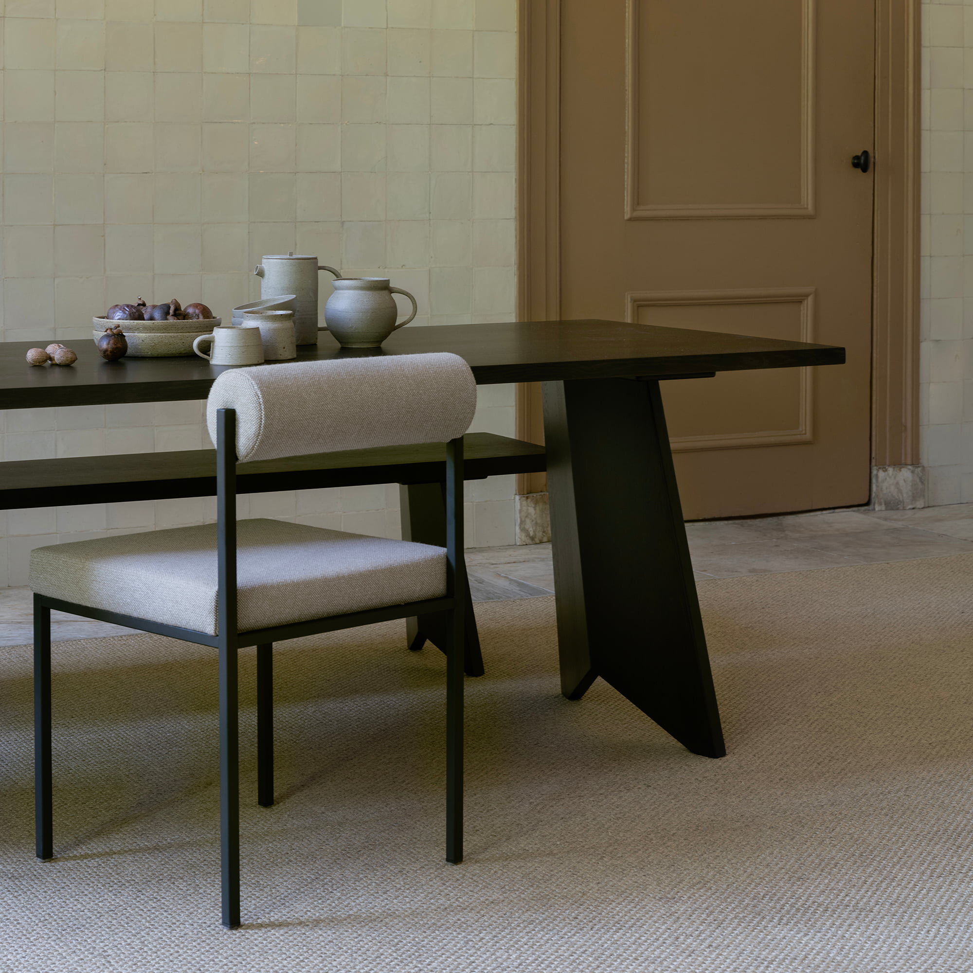 Design modern dining chair | Bolster Dining Chair without armrest Green hemp acre19 | Studio HENK| 