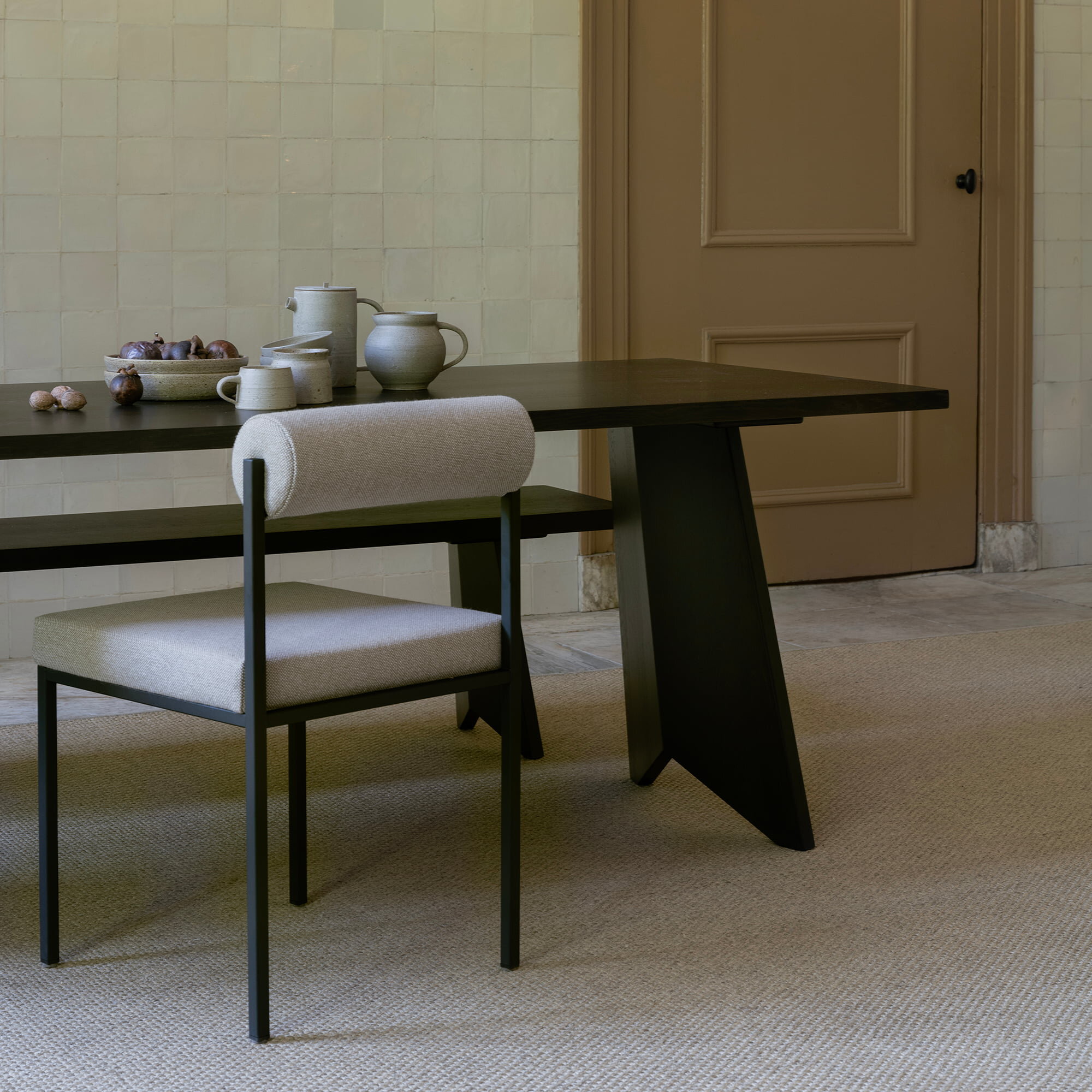 Design modern dining chair | Bolster Dining Chair without armrest Green hemp acre19 | Studio HENK | 