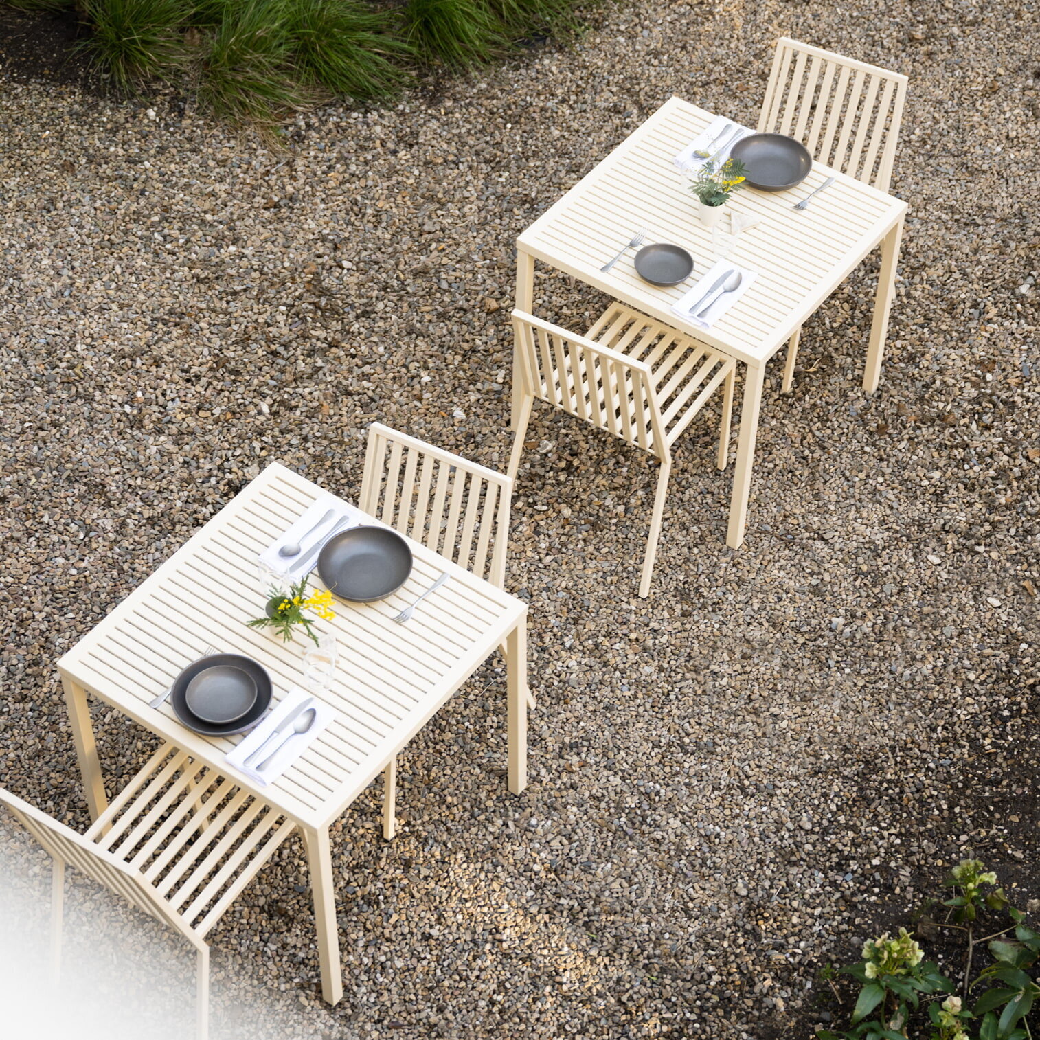 Square outdoor Design dining table | Trace Outdoor Table  Light Ivory KTL | Light Ivory Powdercoating KTL | Studio HENK| 