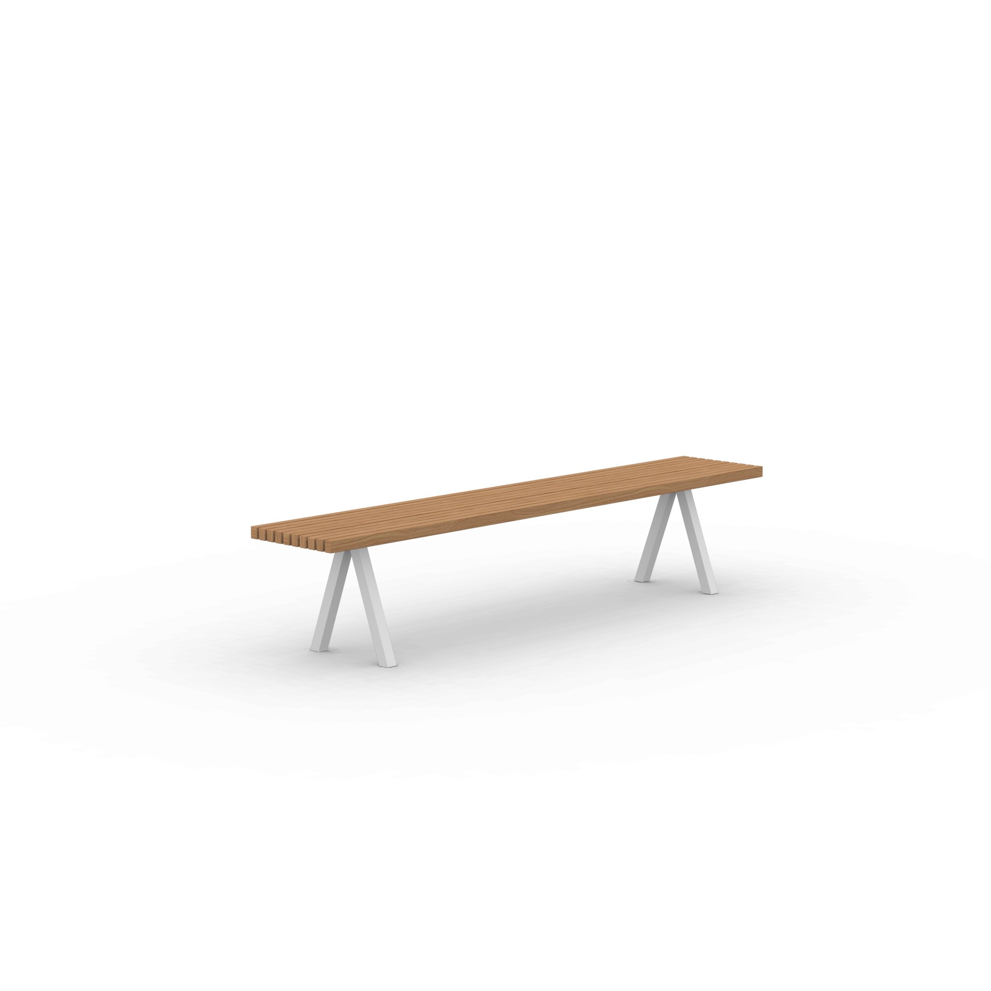 Design Dining Bench | Slim X-type Outdoor Bench Steel white powdercoating | Iroko | Studio HENK | 