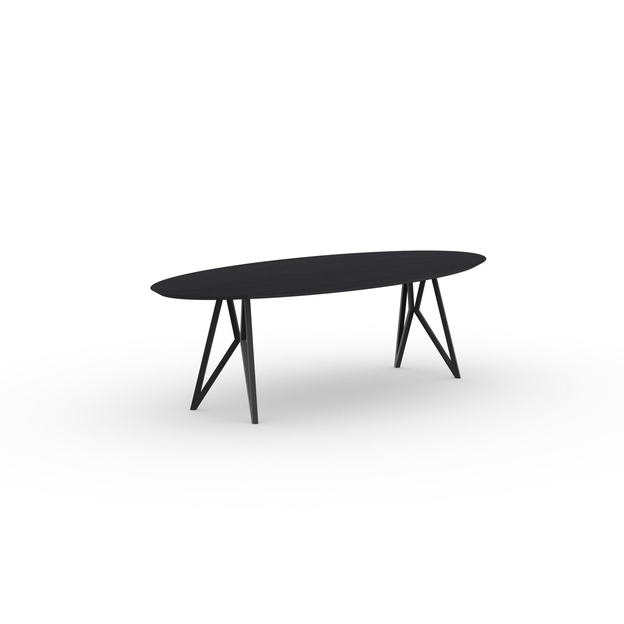 Oval Design dining table | Butterfly Steel black powdercoating | Oak black lacquer | Studio HENK | 