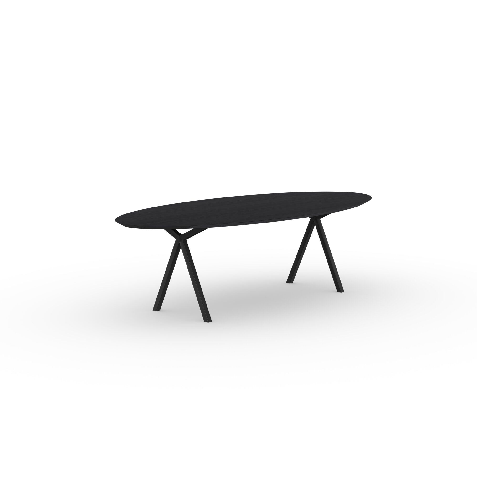 Oval Design dining table | Slim X-type Steel black powdercoating | Oak black lacquer | Studio HENK | 