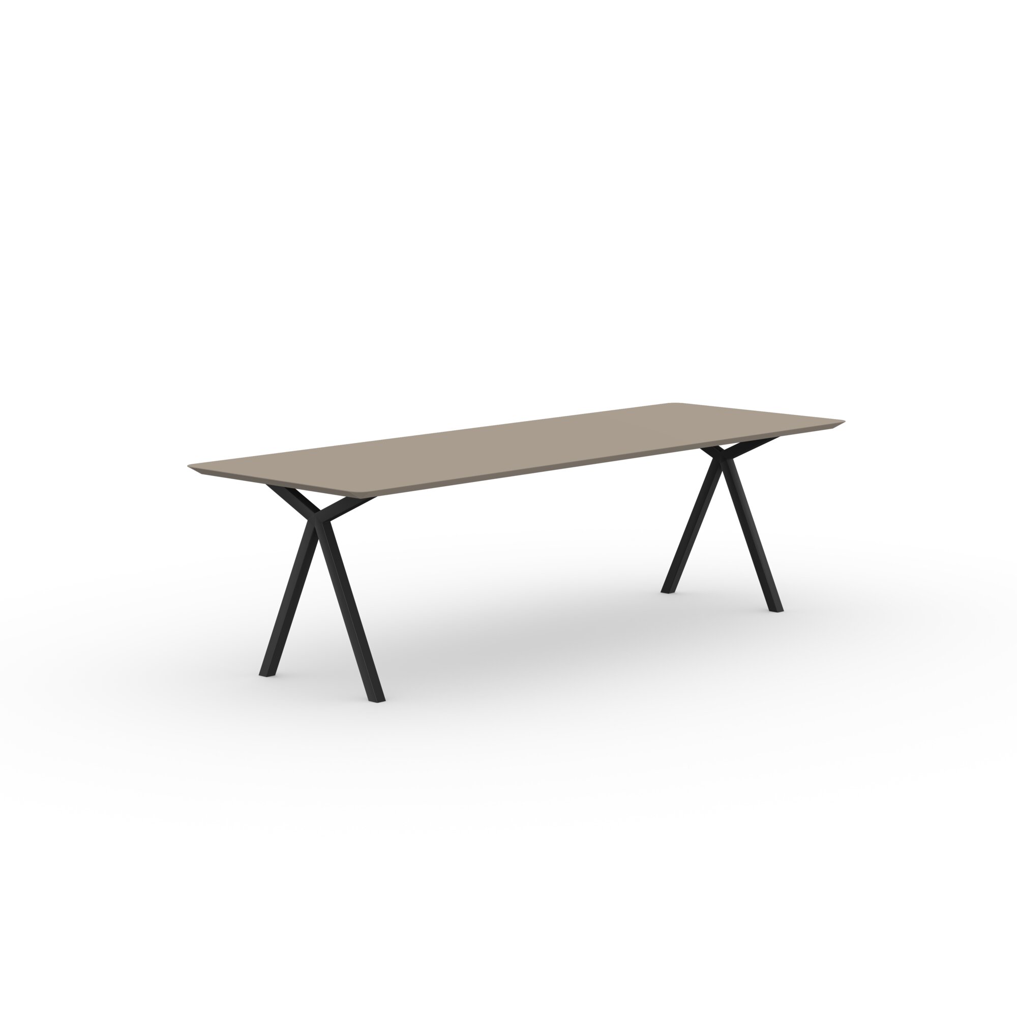 Rectangular Design dining table | Slim X-type Steel black powdercoating | HPL Fenix beige arizona | Studio HENK| 