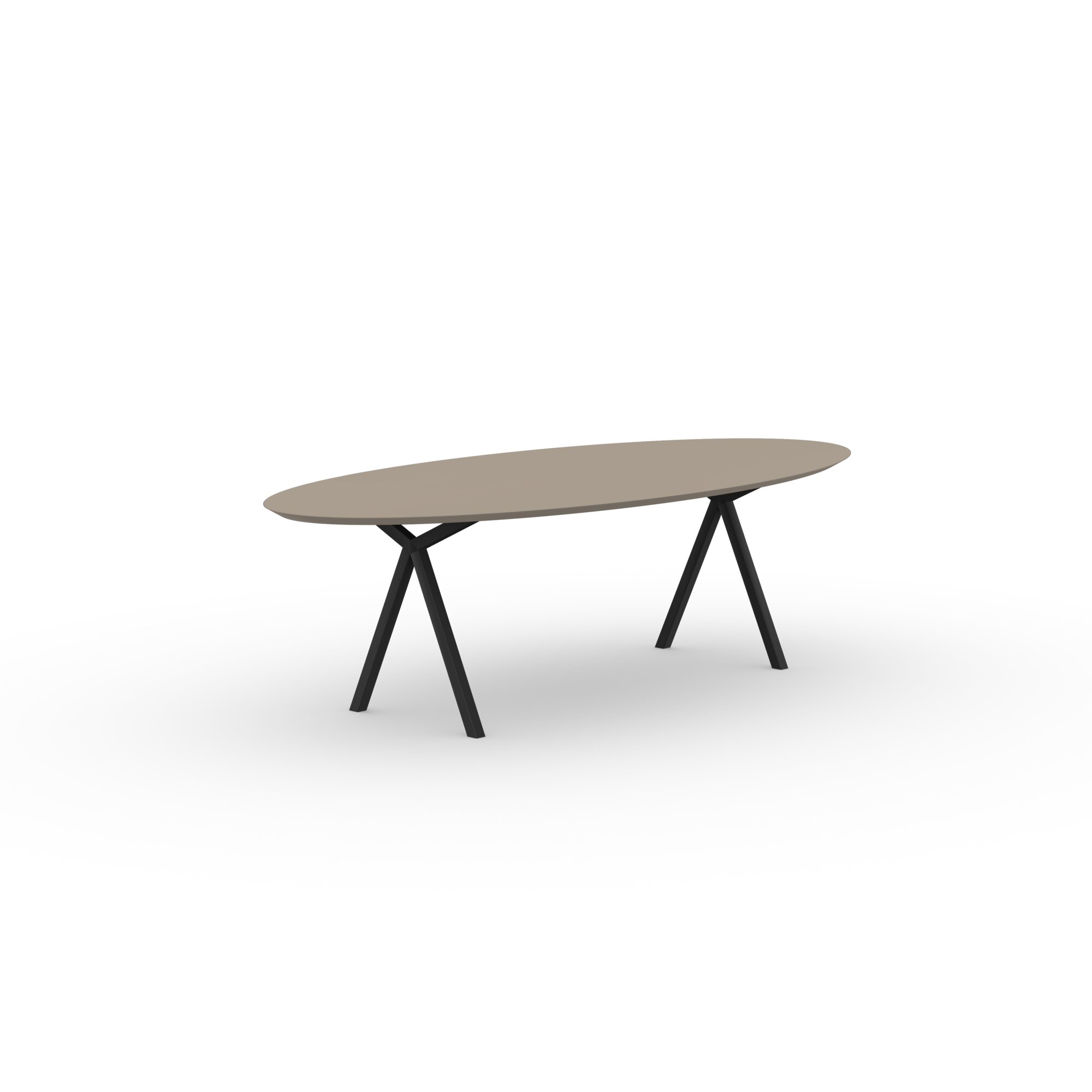 Ovale Design dining table | Slim X-type Steel black powdercoating | HPL Fenix beige arizona | Studio HENK| 