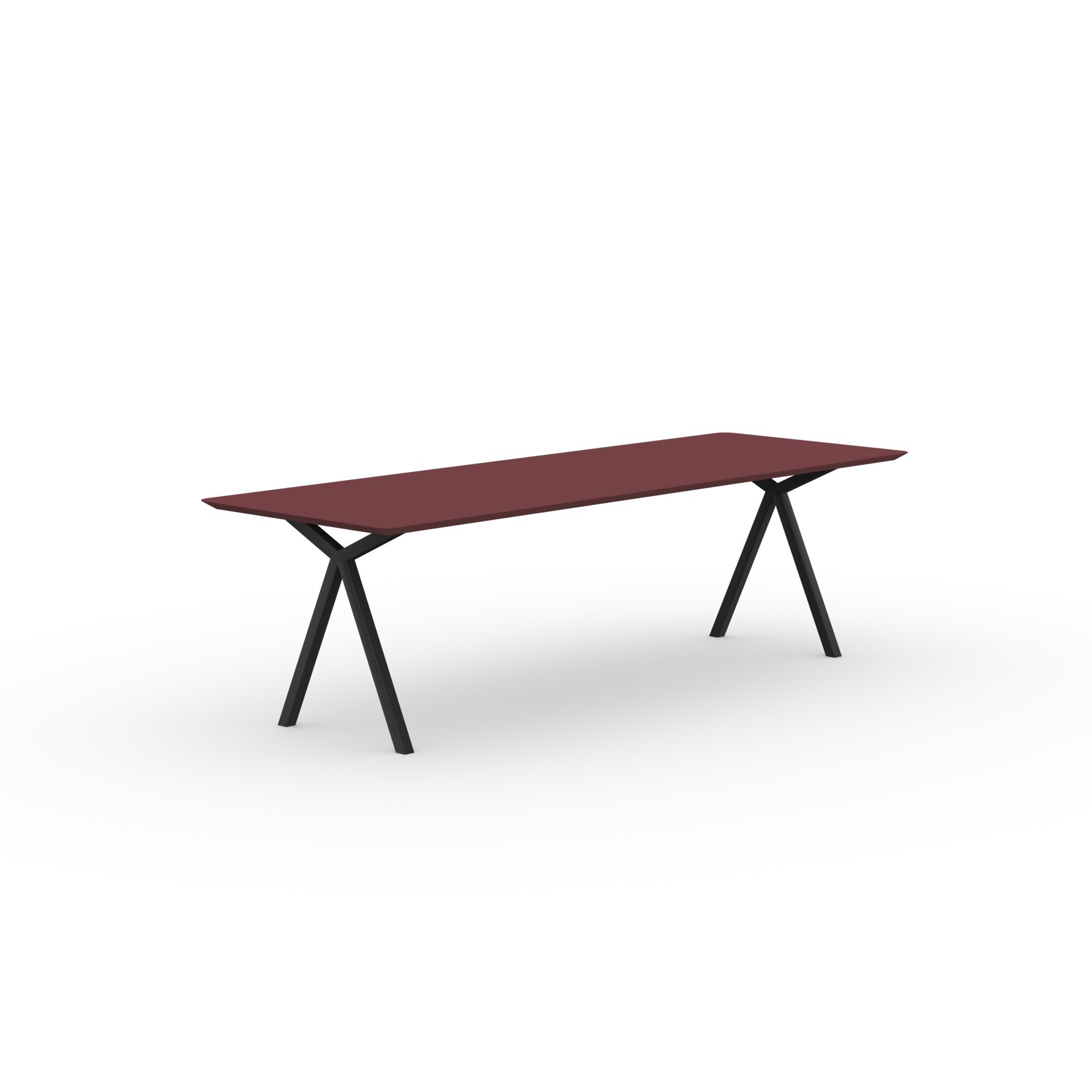 Rectangular Design dining table | Slim X-type Steel black powdercoating | HPL Fenix rosso jaipur | Studio HENK| 