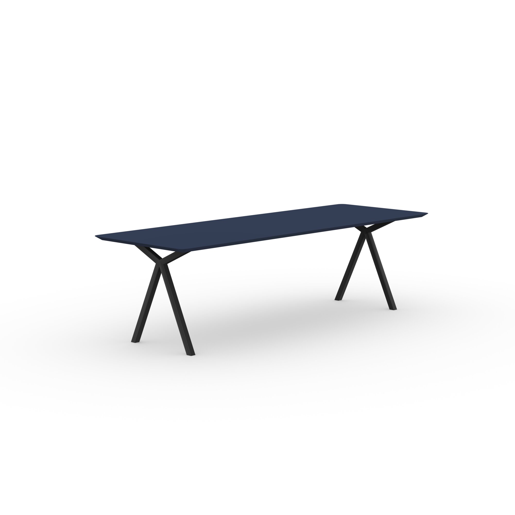 Rectangular Design dining table | Slim X-type Steel black powdercoating | HPL Fenix blu fes | Studio HENK| 