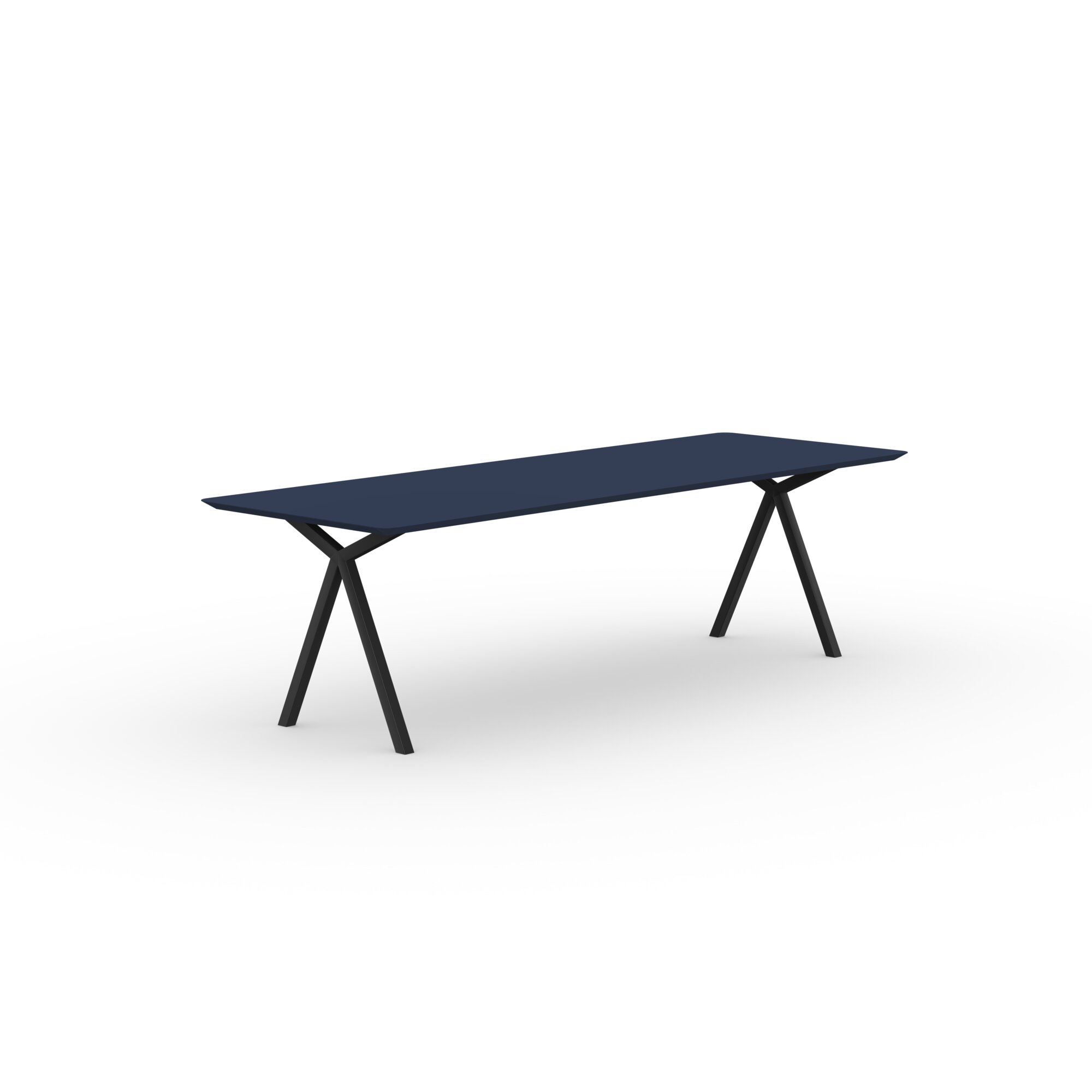 Rectangular Design dining table | Slim X-type Steel black powdercoating | HPL Fenix blu fes | Studio HENK | 