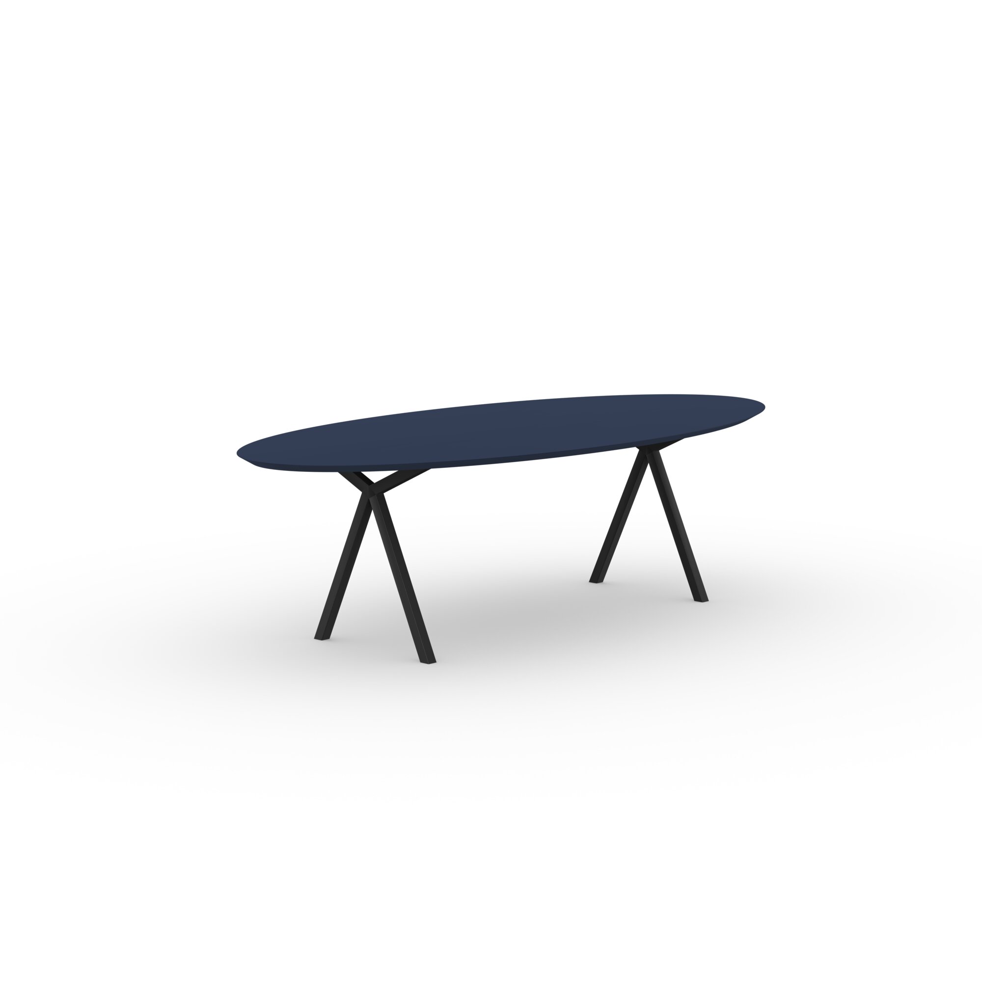Oval Design dining table | Slim X-type Steel black powdercoating | HPL Fenix blu fes | Studio HENK | 