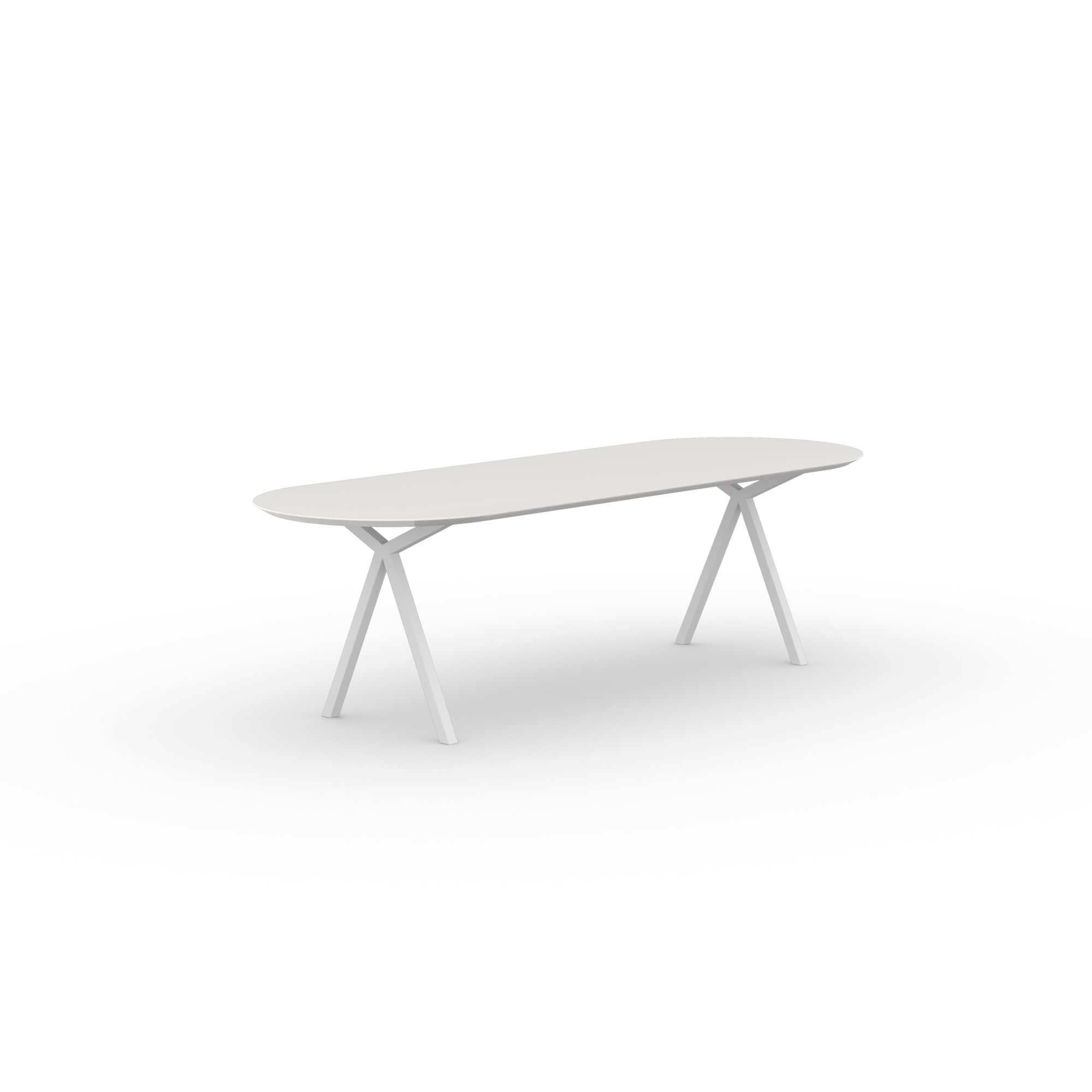 Flat oval Design dining table | Slim X-type Steel white powdercoating | Oak white lacquer | Studio HENK| 