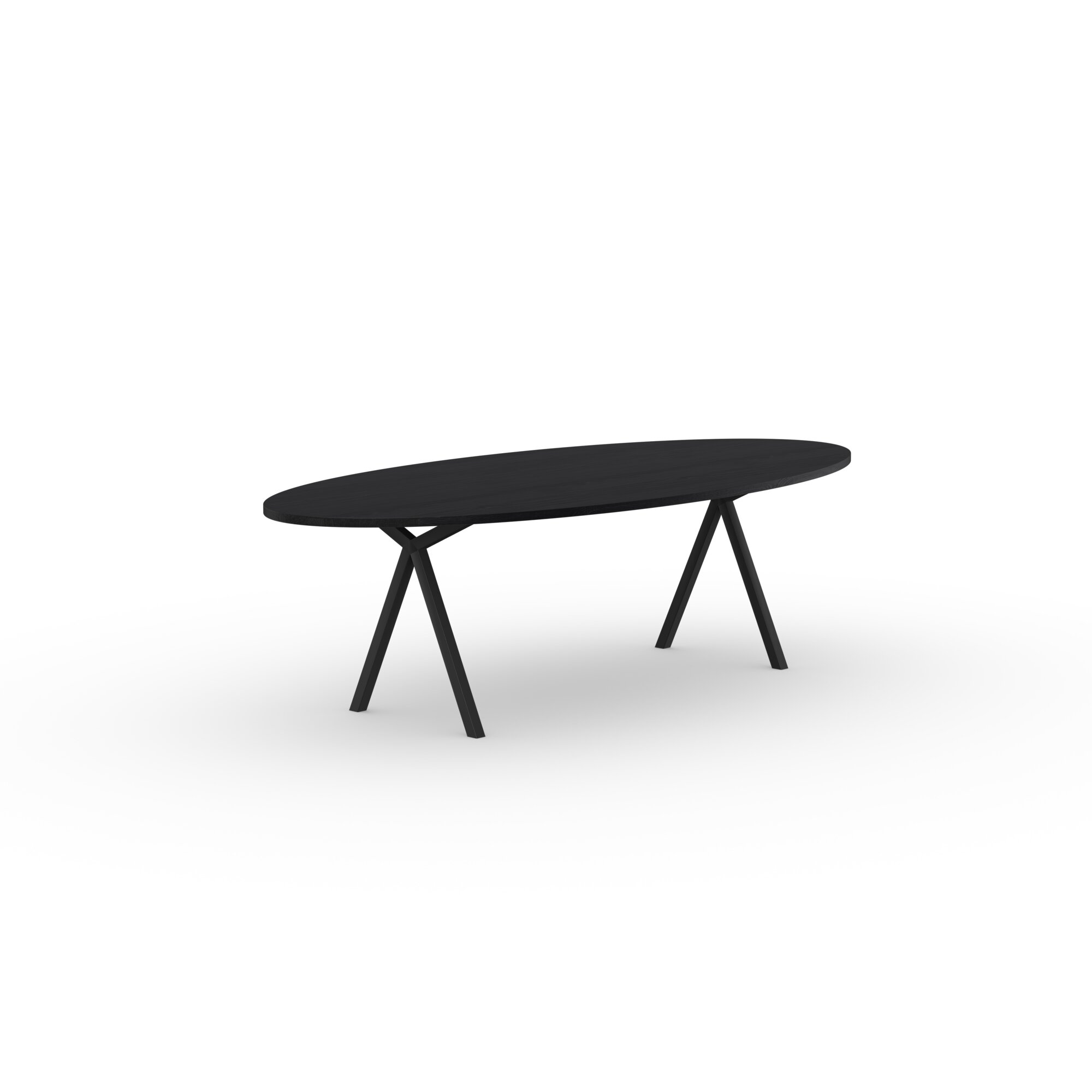 Oval Design dining table | Slim X-type Steel black powdercoating | Oak black stain | Studio HENK | 