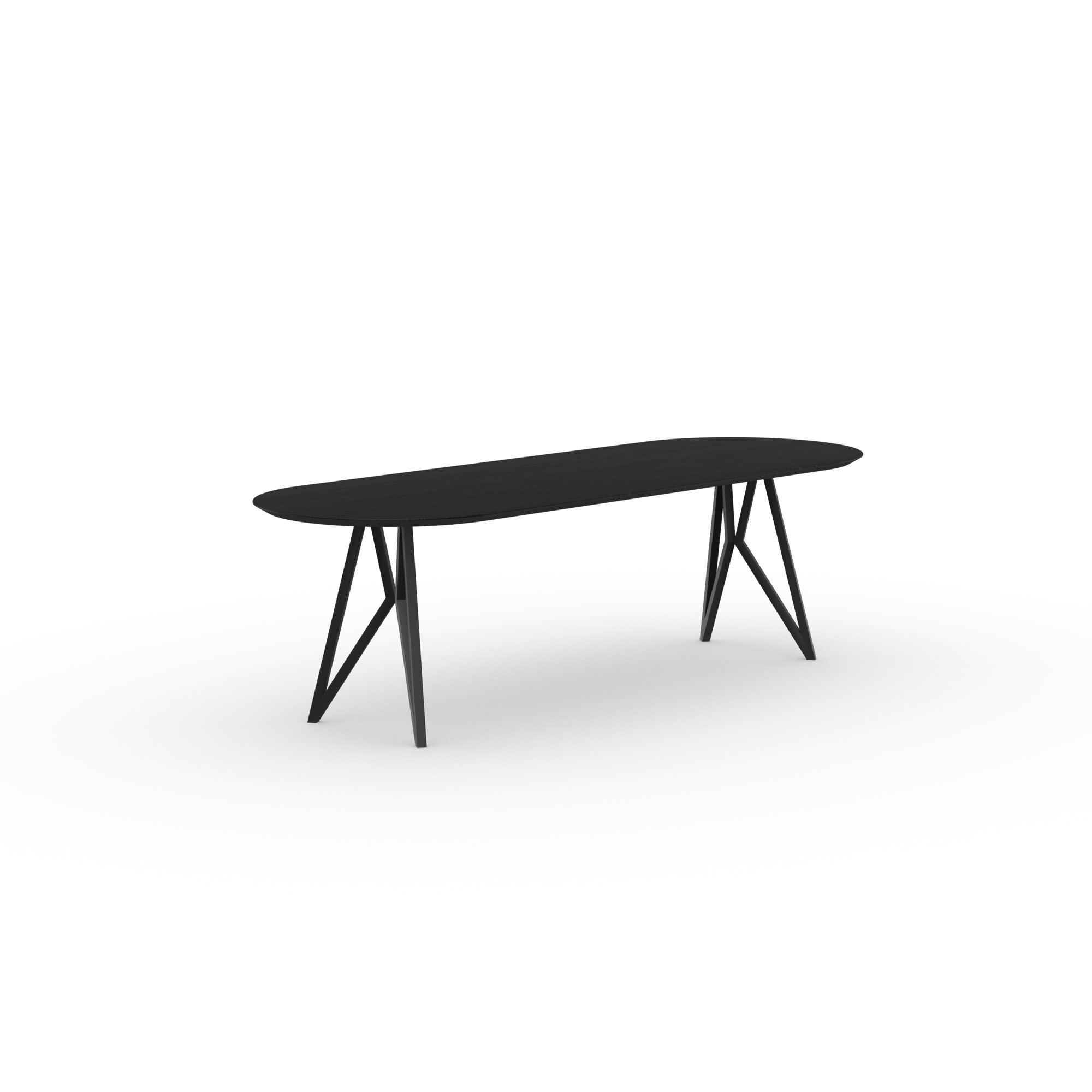 Flat oval Design dining table | Butterfly Steel black powdercoating | Oak black stain | Studio HENK | 