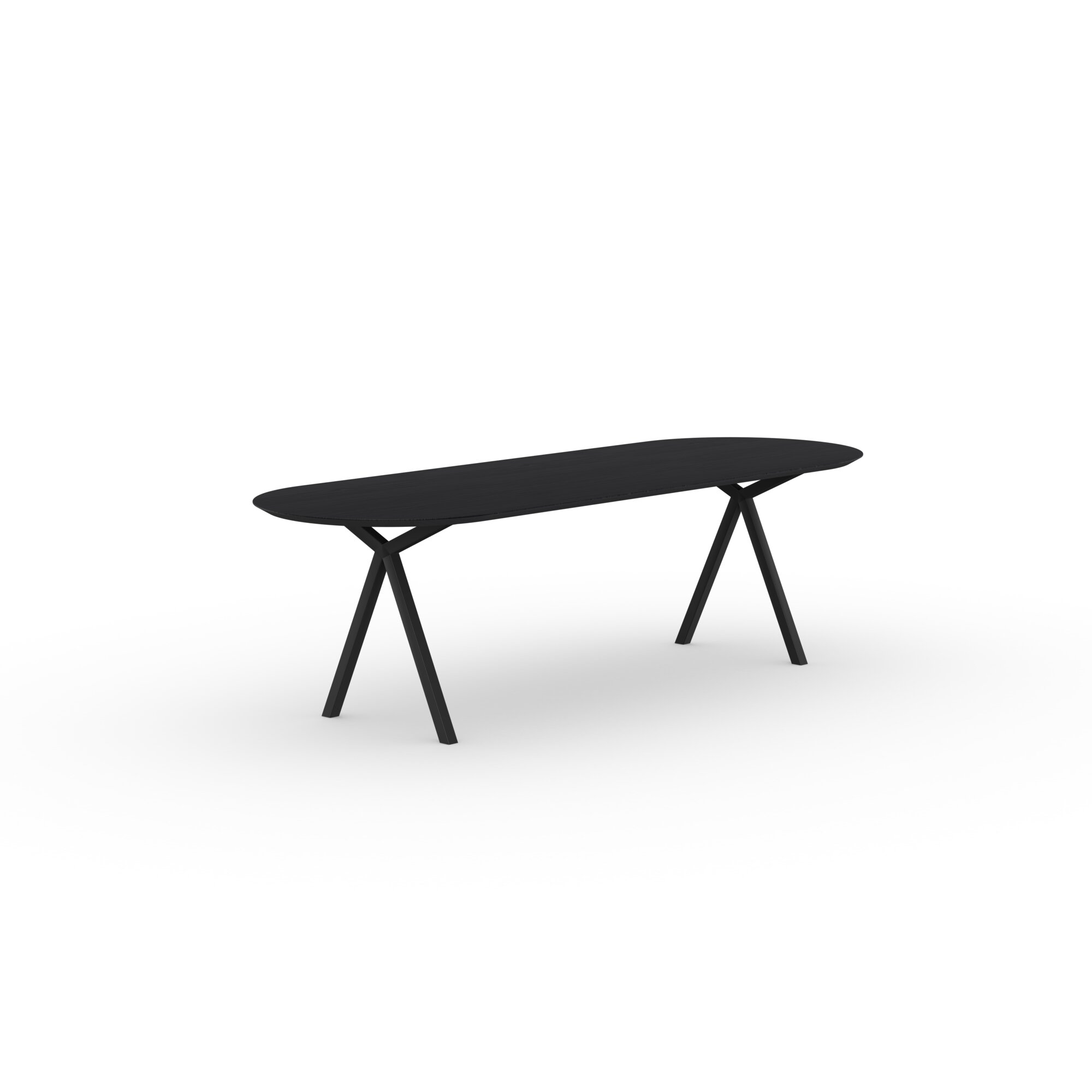 Flat oval Design dining table | Slim X-type Steel black powdercoating | Oak black stain | Studio HENK| 