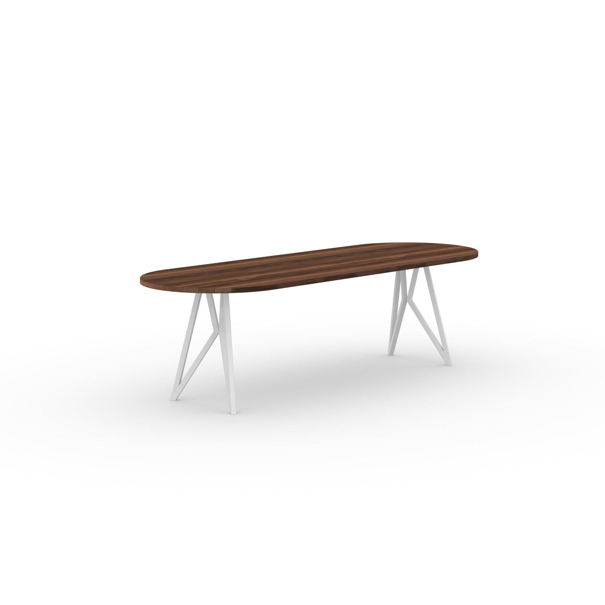 Flat oval Design dining table | Butterfly Steel white powdercoating | Walnut naturel lacquer | Studio HENK | 