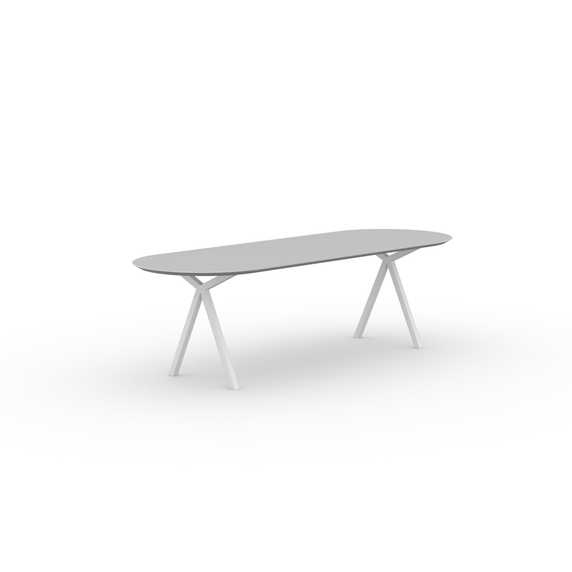 Flat oval Design dining table | Slim X-type Steel white powdercoating | HPL Fenix grigio efeso | Studio HENK| 