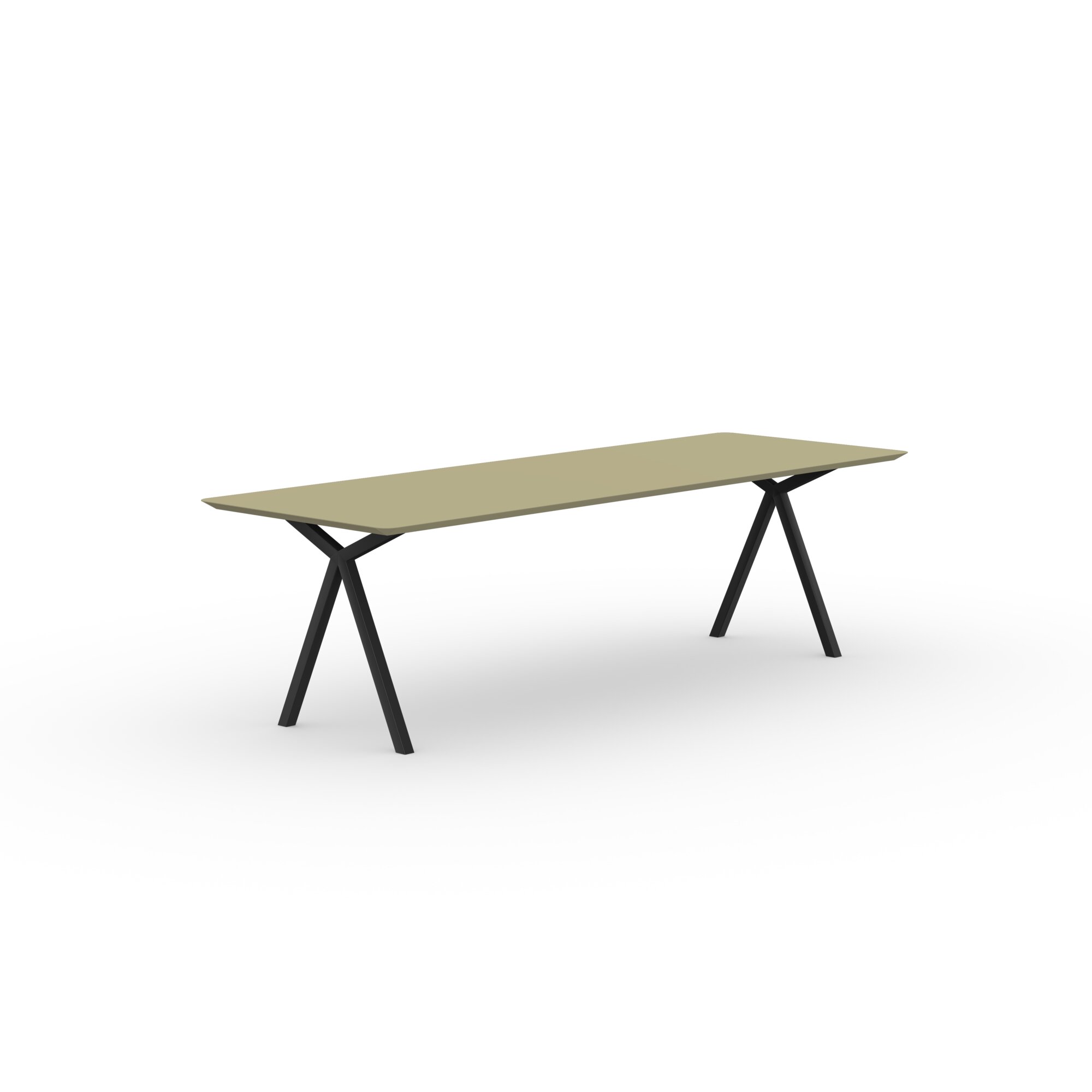 Rectangular Design dining table | Slim X-type Steel black powdercoating | HPL Unilin Lichen green | Studio HENK| 