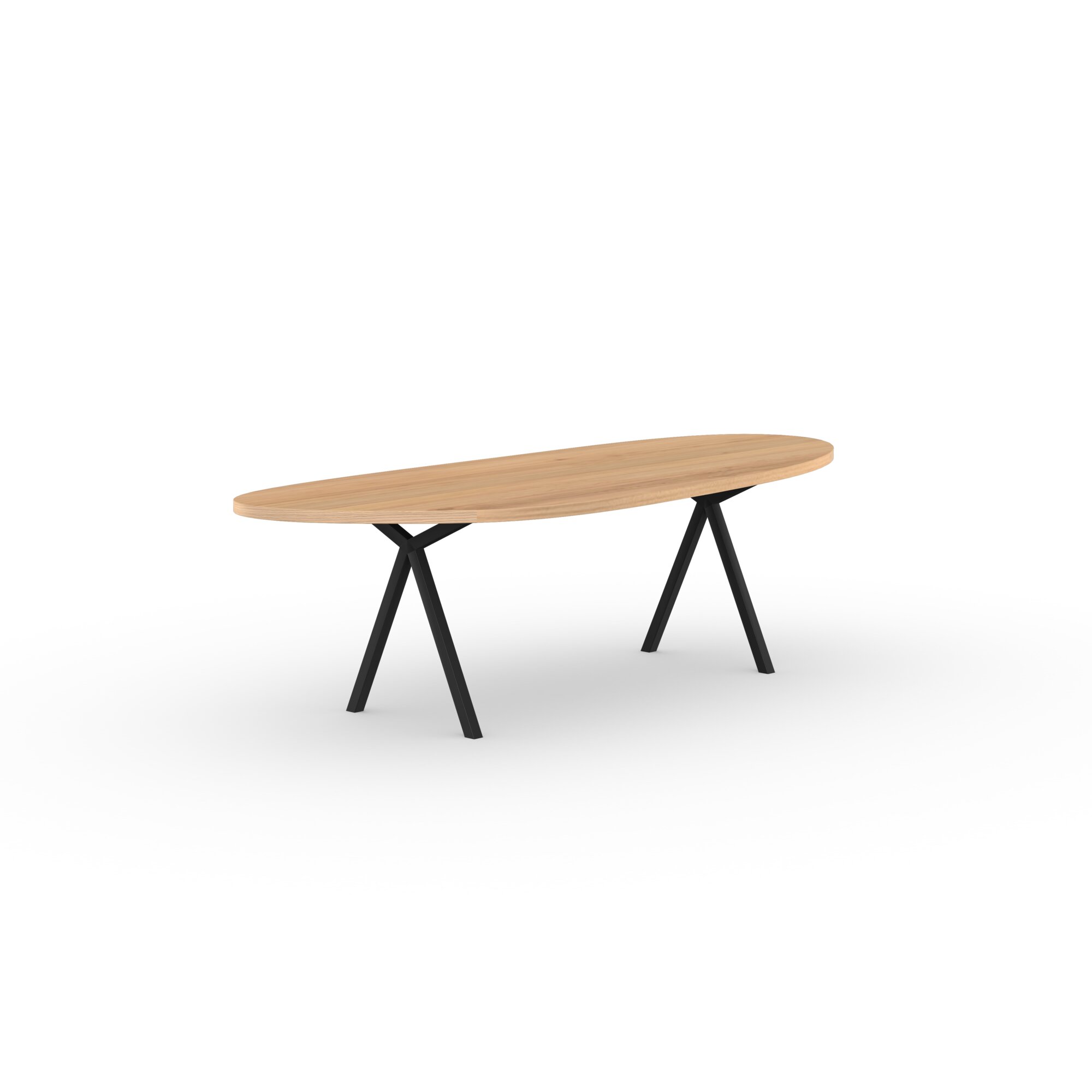 Blob Design dining table | Slim X-type Steel black powdercoating | Oak natural lacquer  | Studio HENK| 