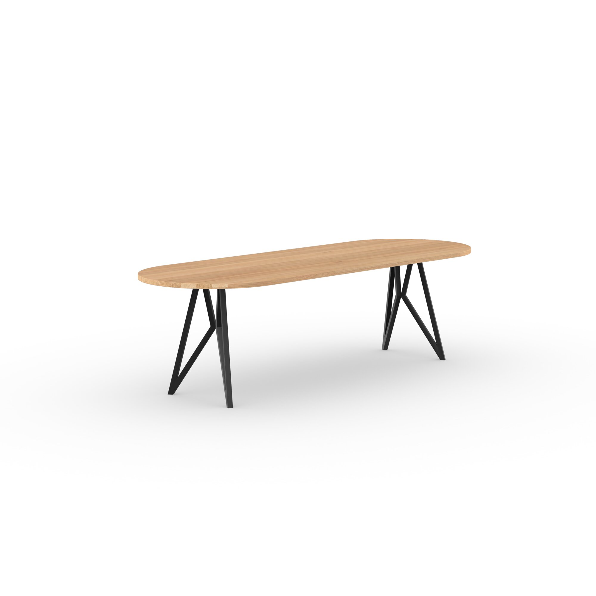 Flat oval Design dining table | Butterfly Steel black powdercoating | Oak natural lacquer  | Studio HENK | 