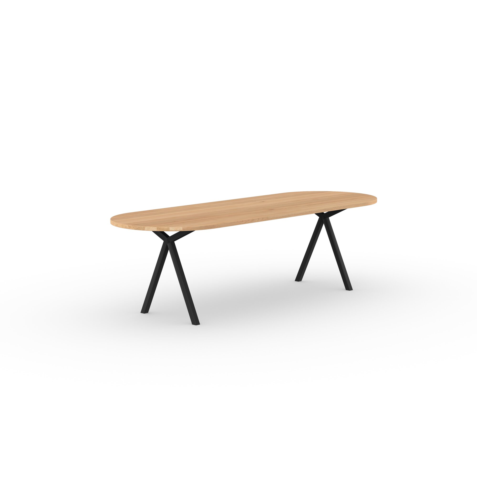 Flat oval Design dining table | Slim X-type Steel black powdercoating | Oak natural lacquer  | Studio HENK | 