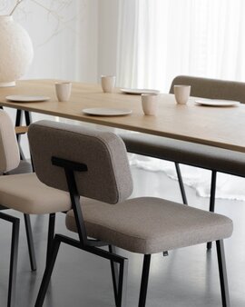 Facet Shitake 124 fabric with a Black Steel Frame Finish