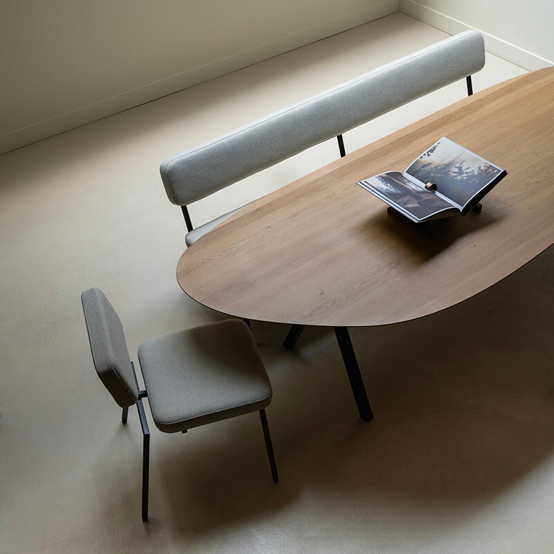 Blob Design dining table | Butterfly Steel black powdercoating | HPL Unilin Dark ecru | Studio HENK| 