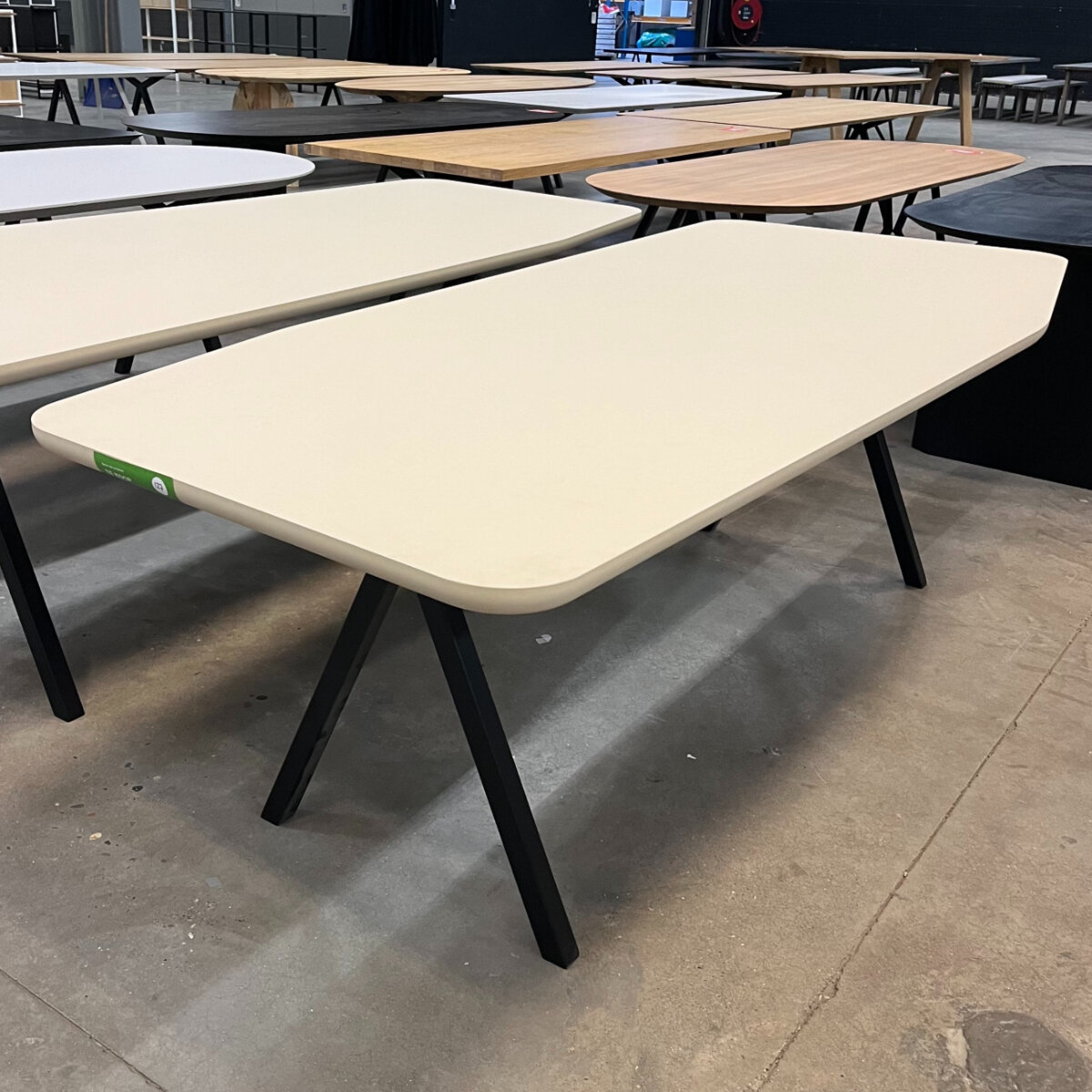  Design dining table | Slim X-type Steel black powdercoating | HPL Fenix beige luxor | Studio HENK | 