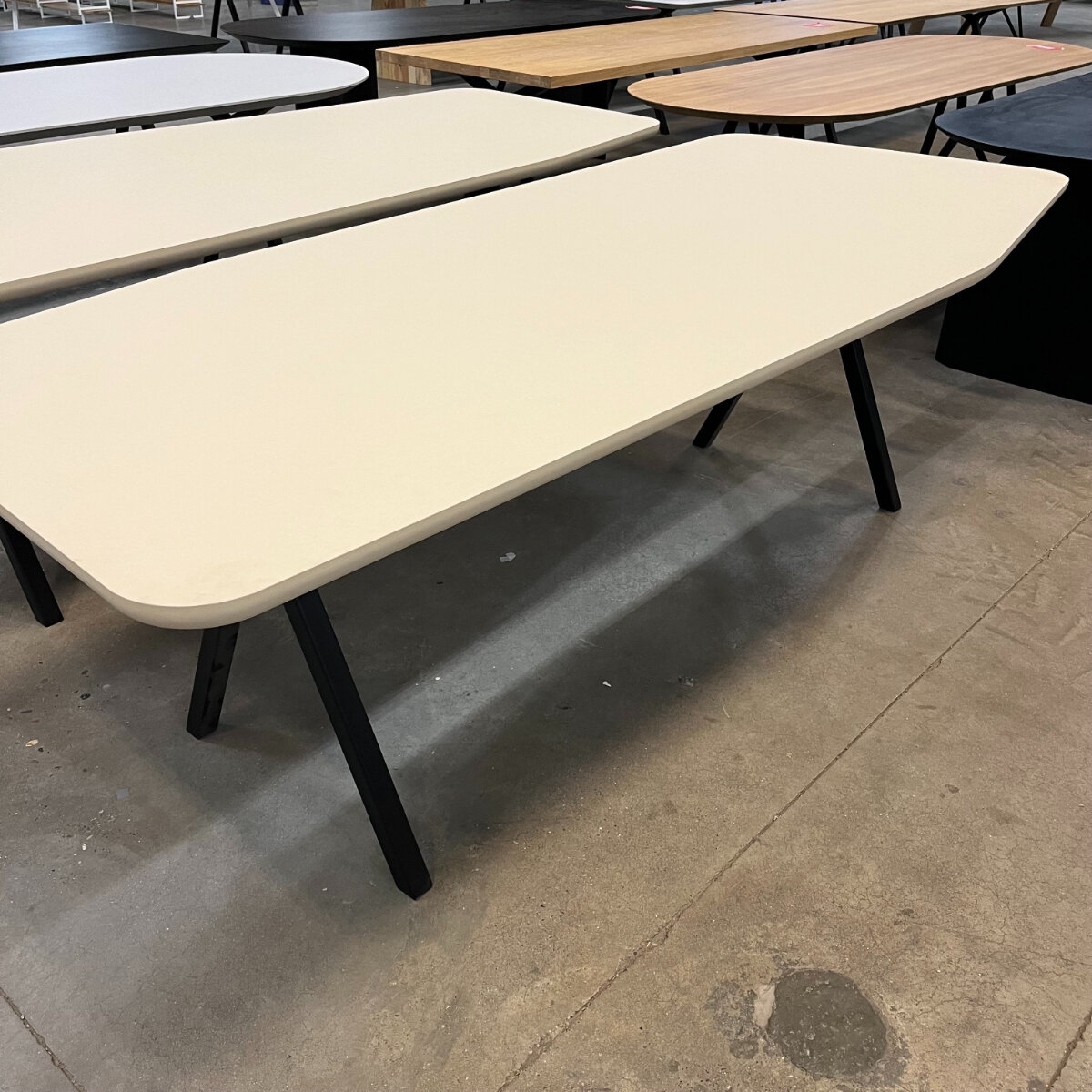  Design dining table | Slim X-type Steel black powdercoating | HPL Fenix beige luxor | Studio HENK | 