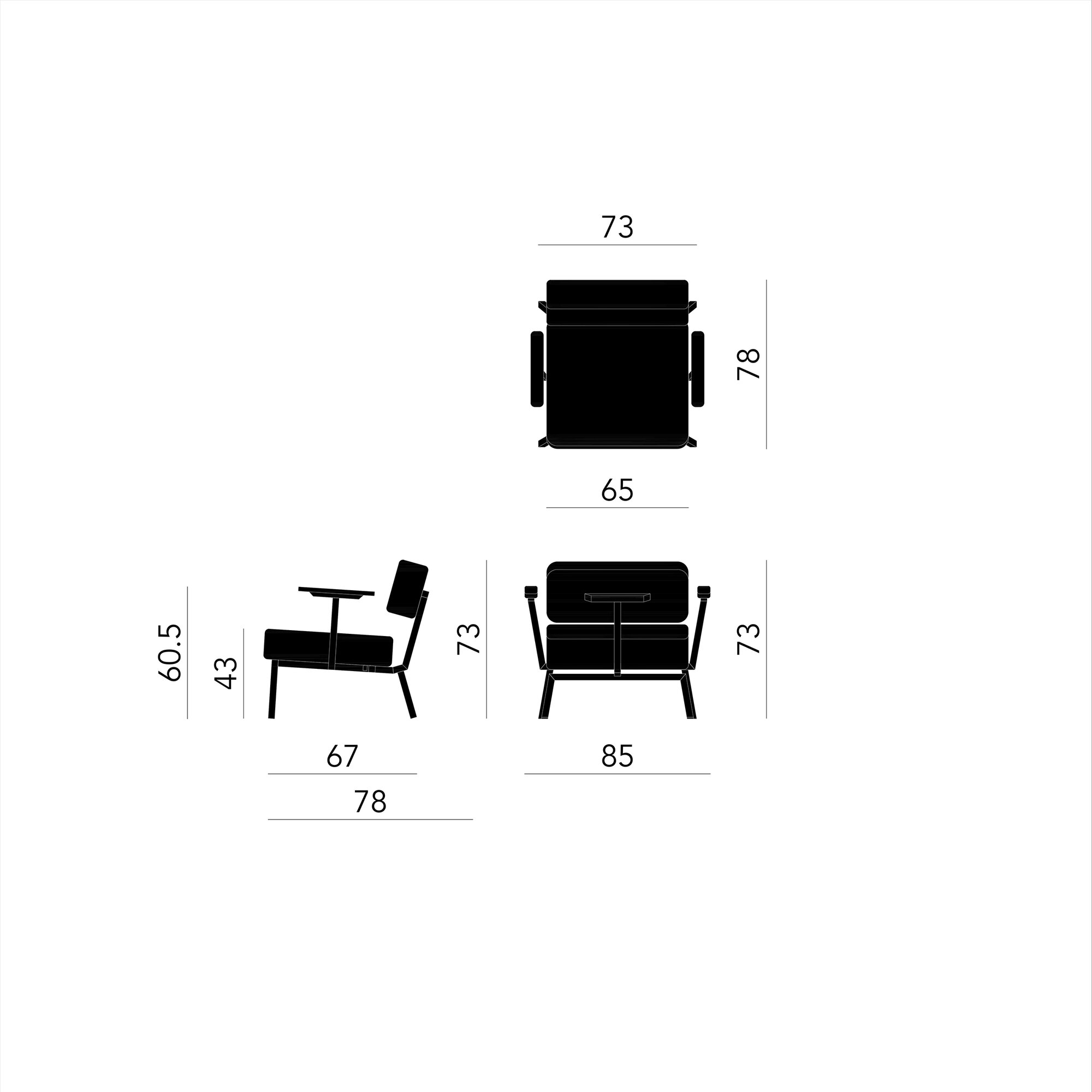 Design modern sofa | Ode lounge chair 1 seater with armrest  twillweave 230 | Studio HENK| Schematic