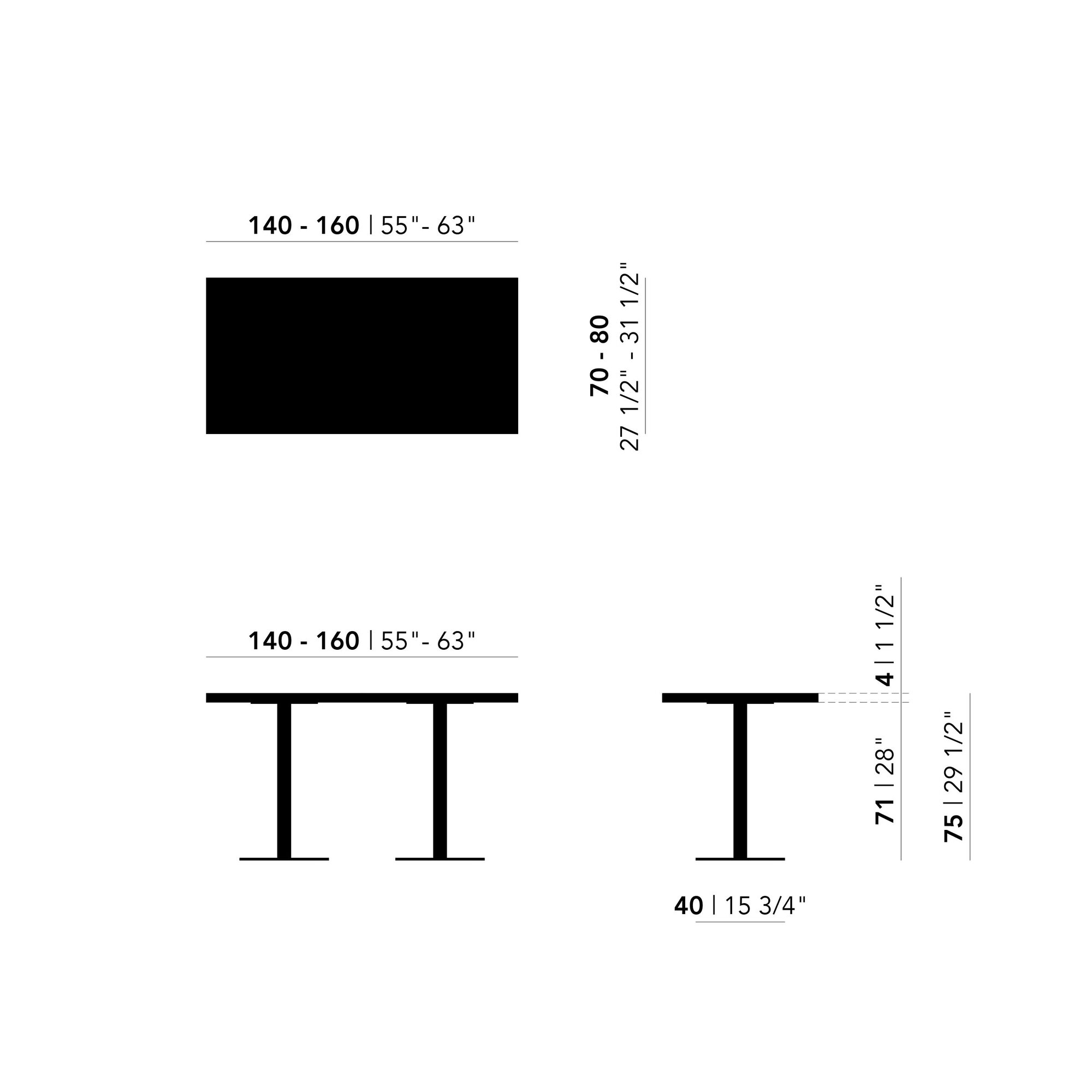 Rectangular Design Bistro Table | Central x 2 black | HPL Fenix nero ingo | Studio HENK| 