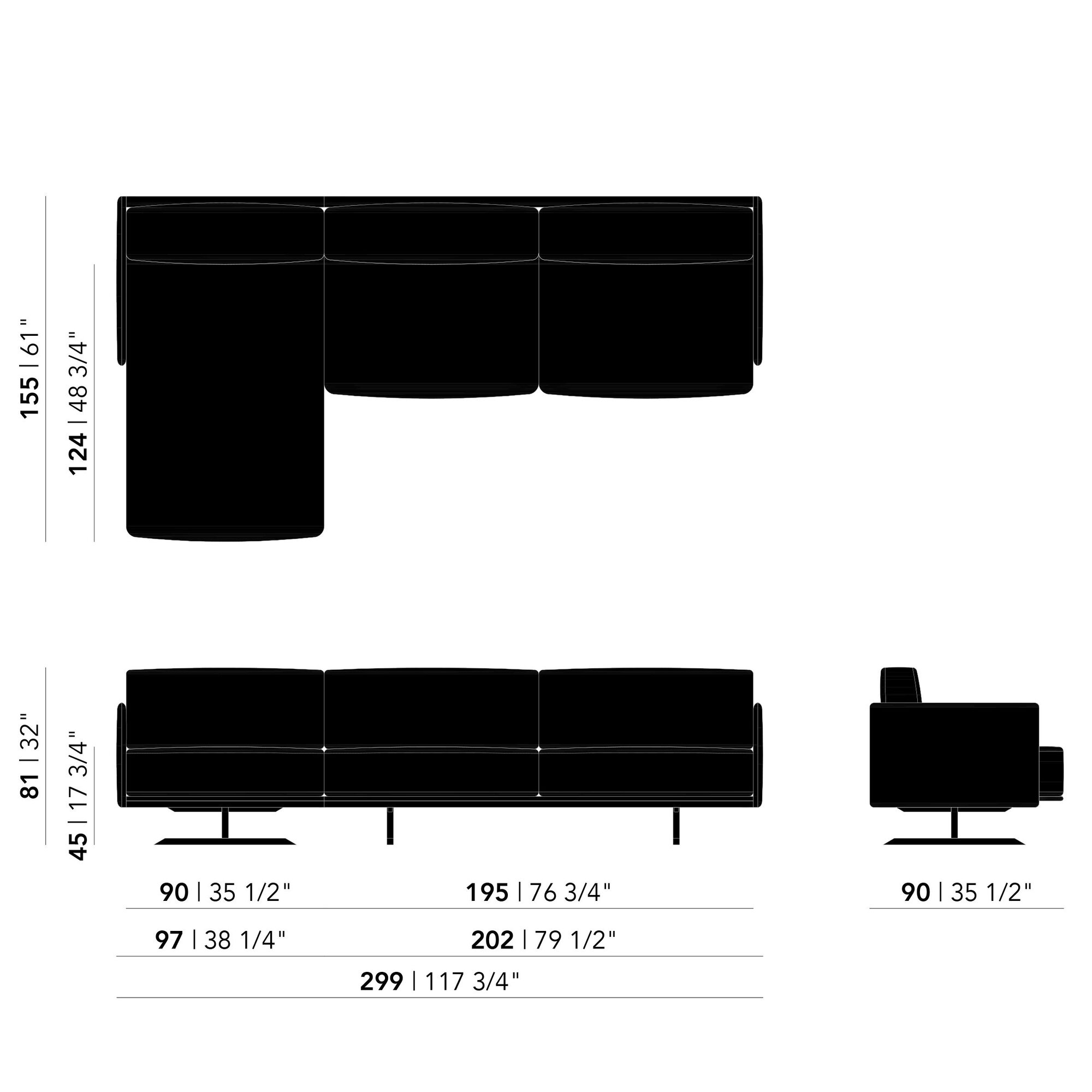 Design modern sofa | Modulo sofa 3,5 seater arm right divina3 191 | Studio HENK| schematic