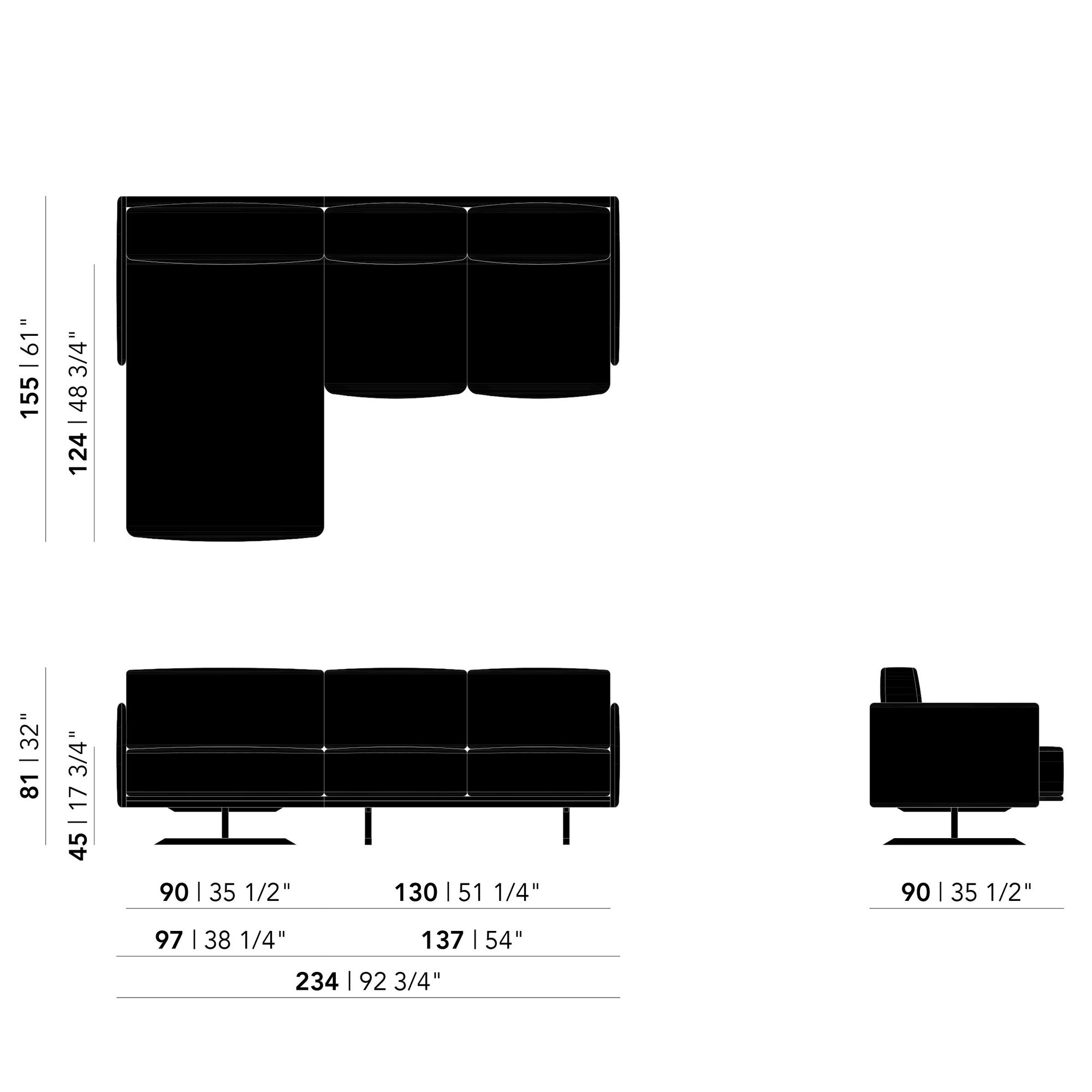 Design modern sofa | Modulo sofa 3,5 seater arm right divina3 191 | Studio HENK| schematic