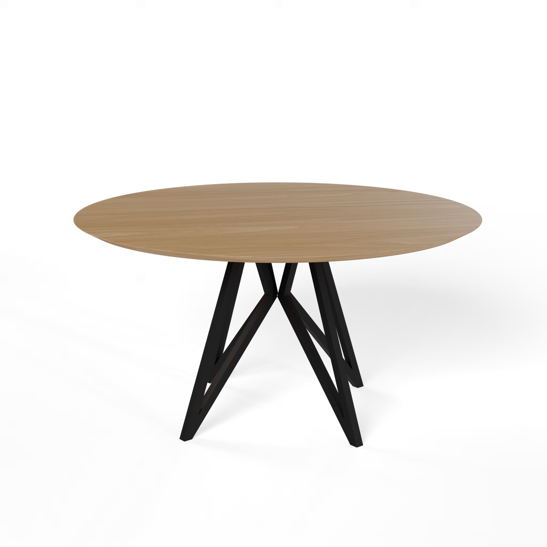 Butterfly Quadpod Round Natural Oak Lacquer Steel Black Powder Coated Dining Table