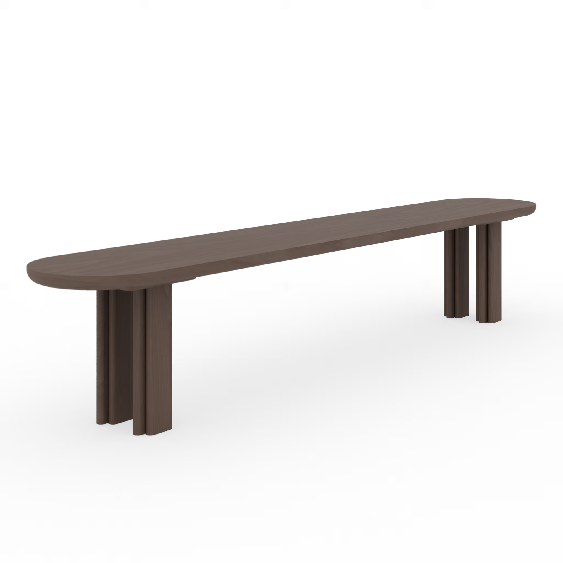 Solid dining bench, dark brown stained oak, 180cm radius