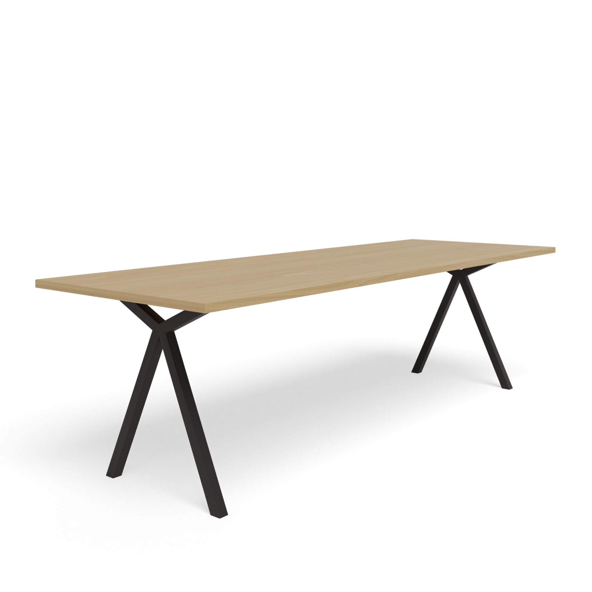 Slim X-type Rectangular Oak natural lacquer Steel black powder coating dining table