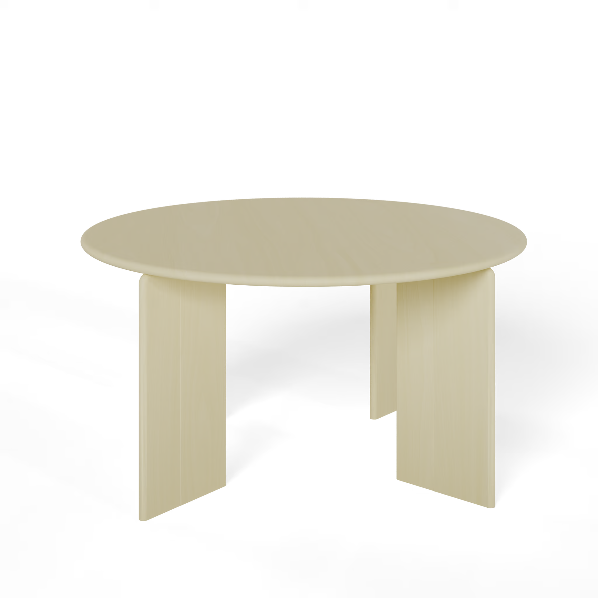 Soft Quadpod Round Oak yellow lacquered dining table